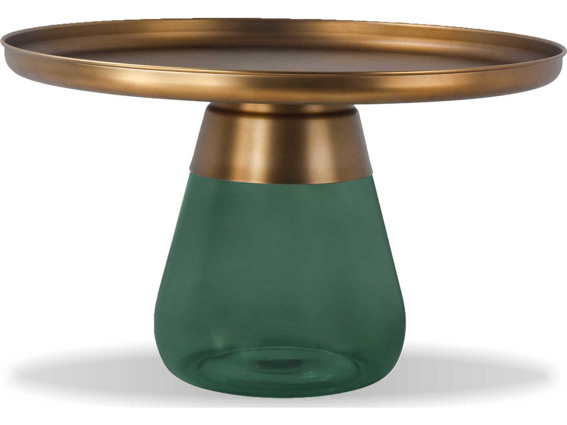 Mobital Duverre Round Metal Antique Brass Green Coffee Table