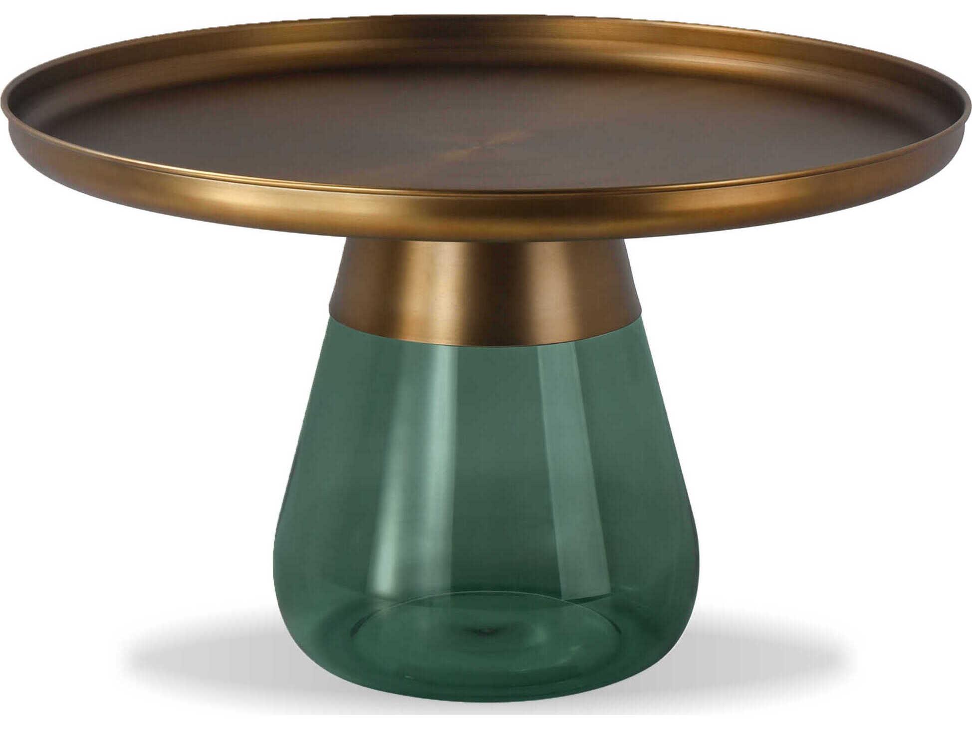 Mobital Duverre Round Metal Antique Brass Green Coffee Table