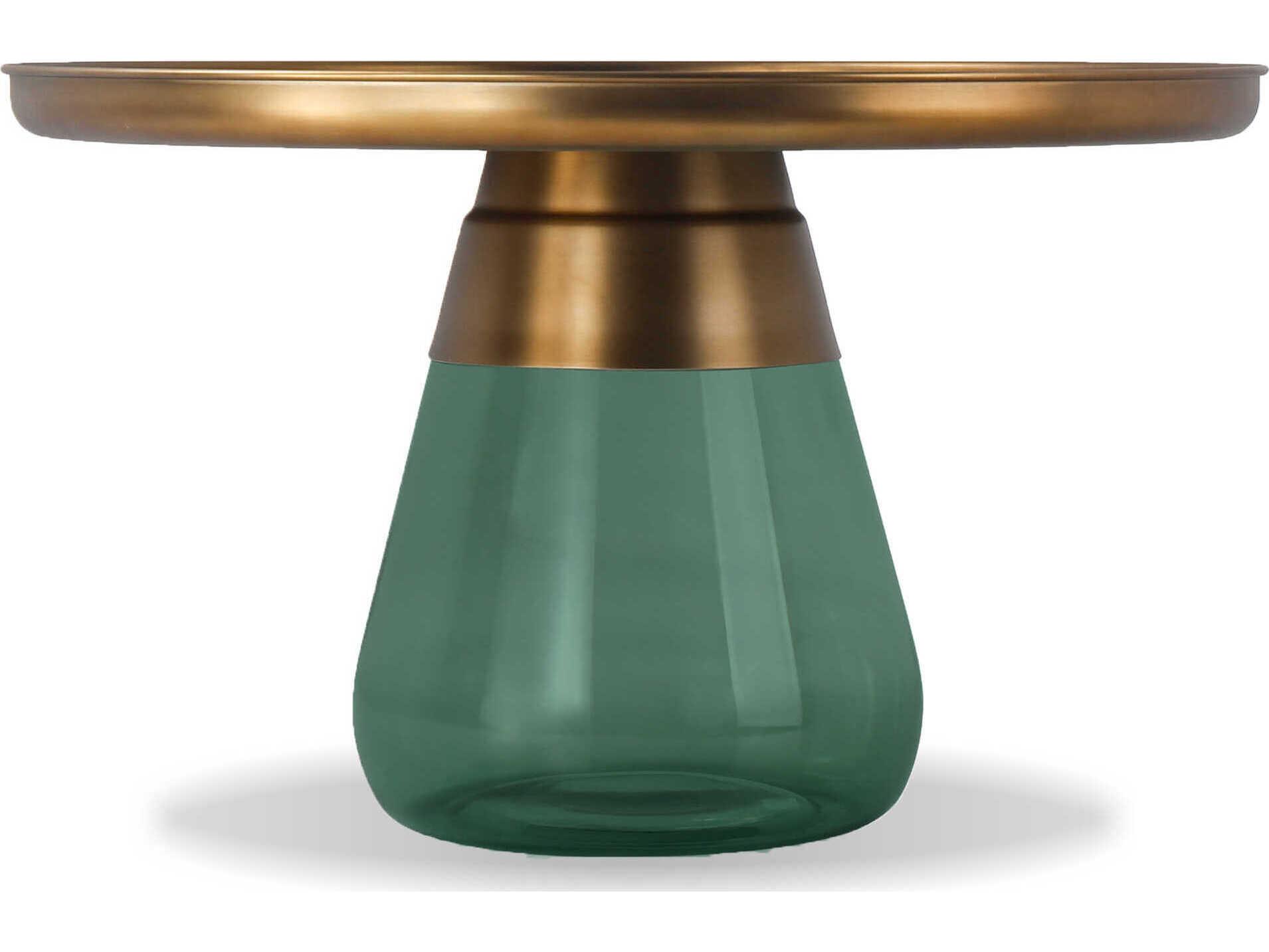 Mobital Duverre Round Metal Antique Brass Green Coffee Table