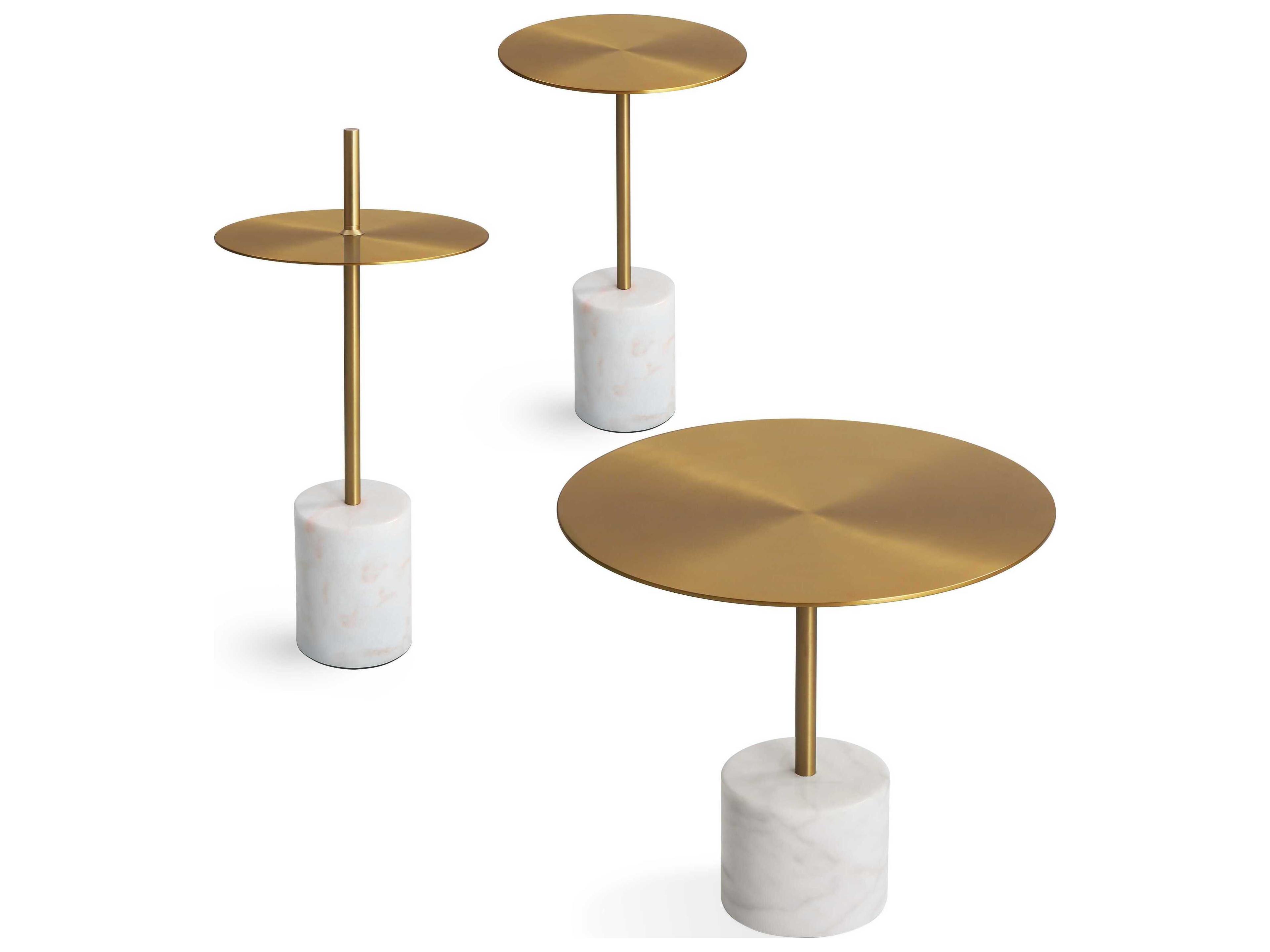 Mobital Circulo Round Metal Antique Brass White End Table