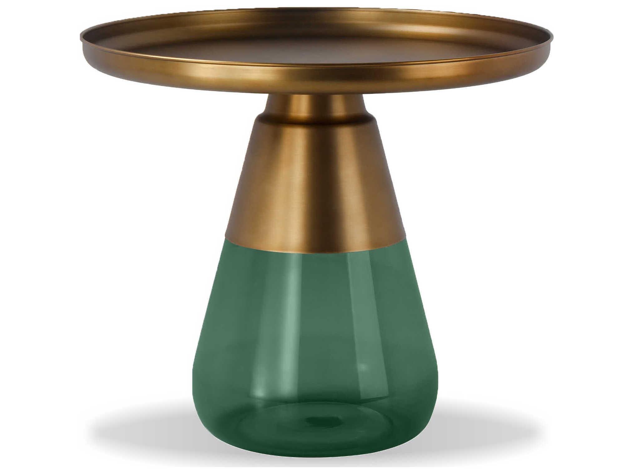 Mobital Duverre Round Metal Antique Brass Green End Table