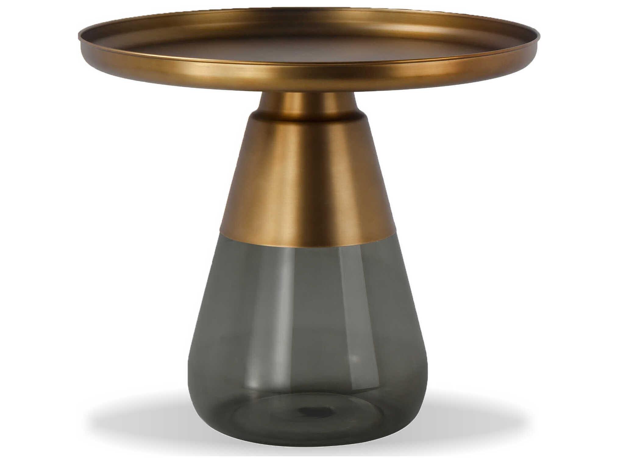 Mobital Duverre Round Metal Antique Brass Smoke End Table