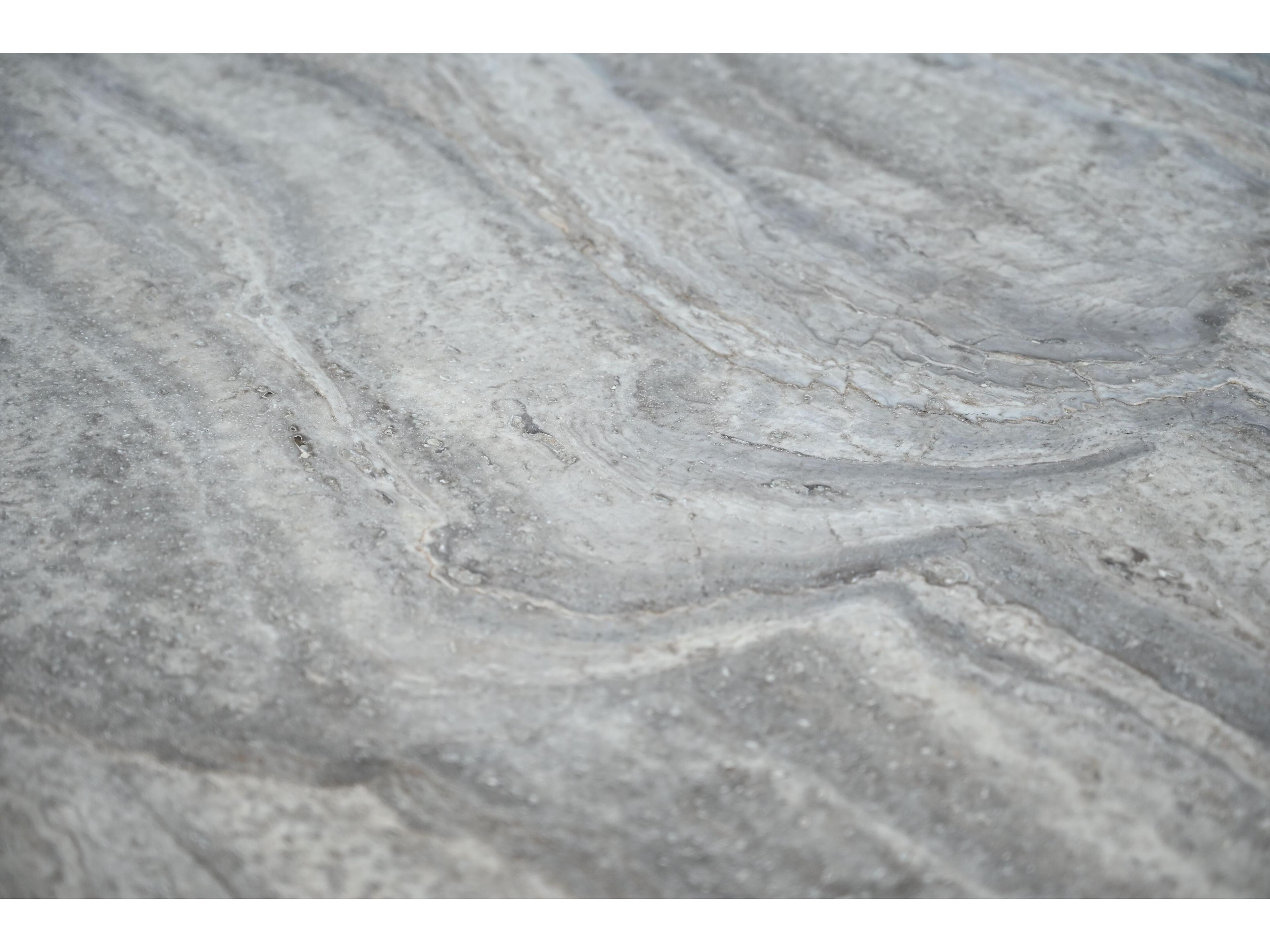 Mobital Edem Round Silver Grey Travertine Marble Top End Table