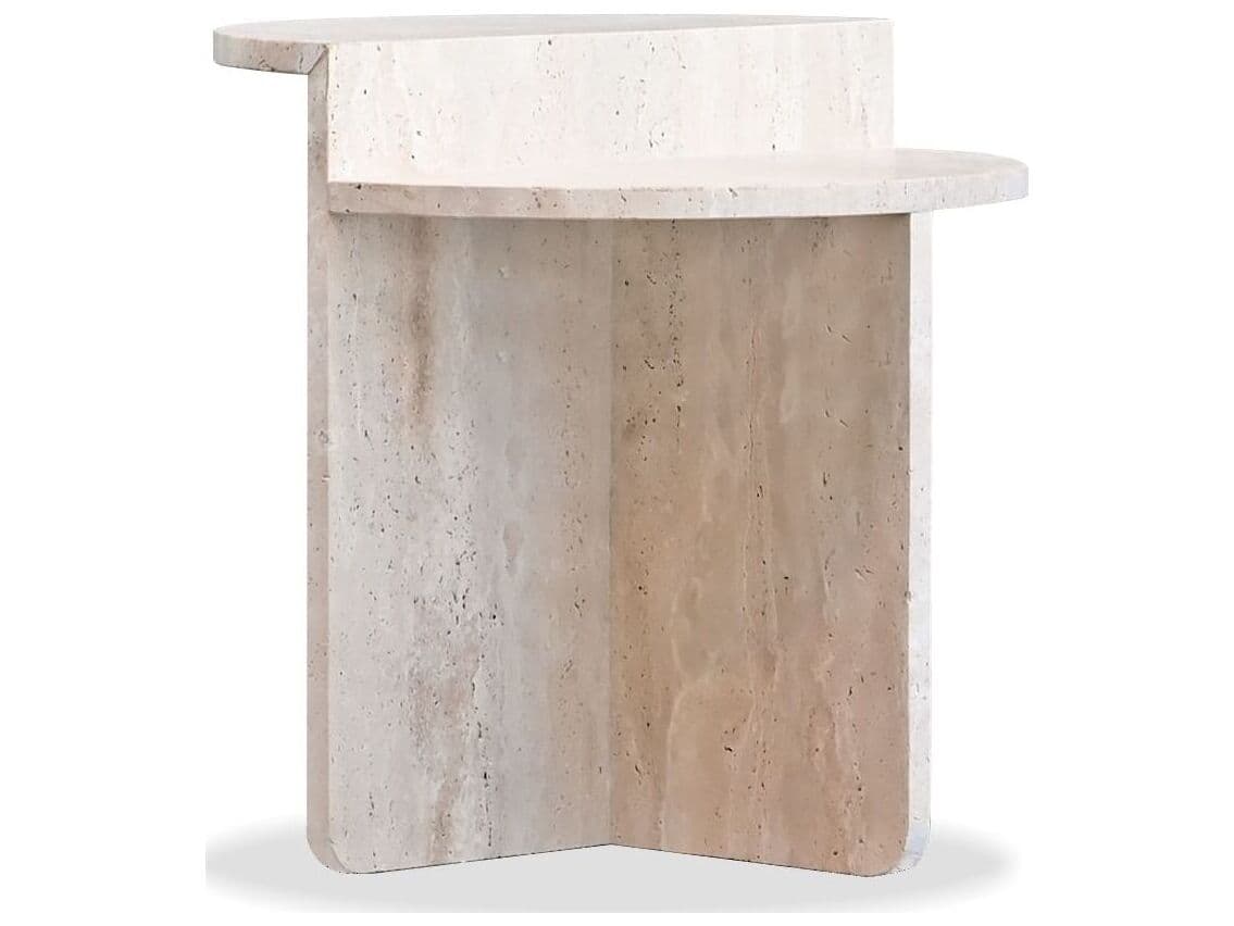 Mobital Elio Round Travertine Marble End Table