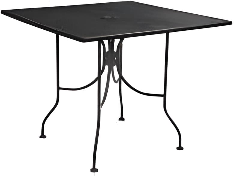 Meadowcraft Mesh Wrought Iron Square Outdoor Dining Table with Umbrella Hole