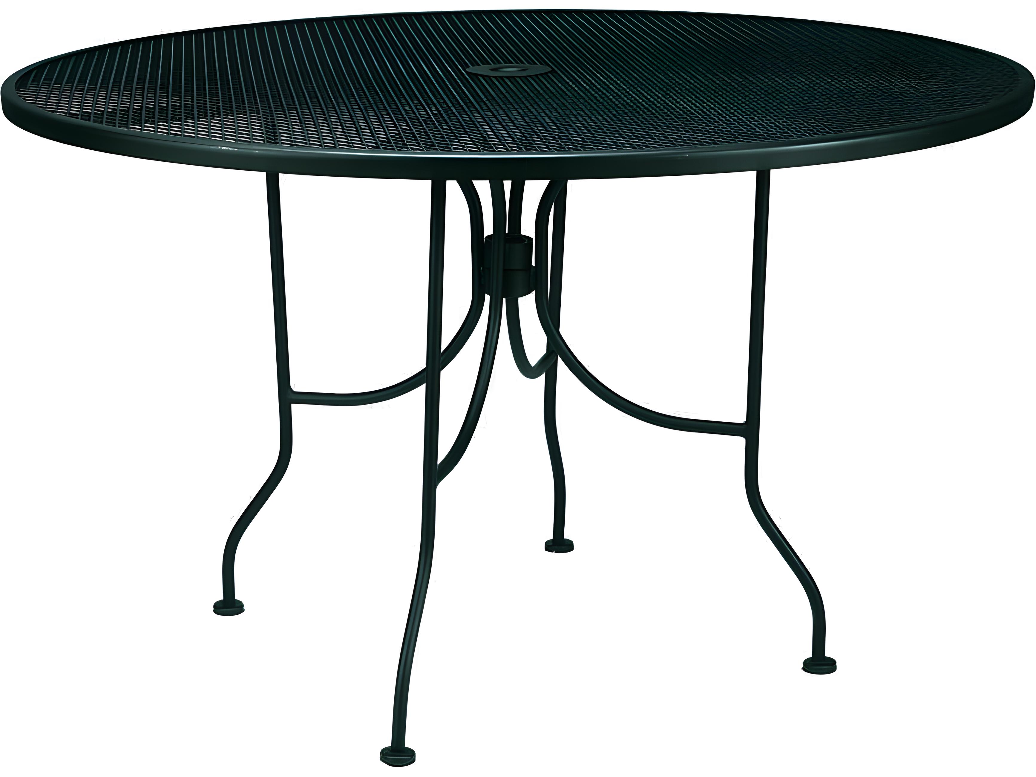 Meadowcraft Mesh Wrought Iron Round Patio Dining Table with Umbrella Hole
