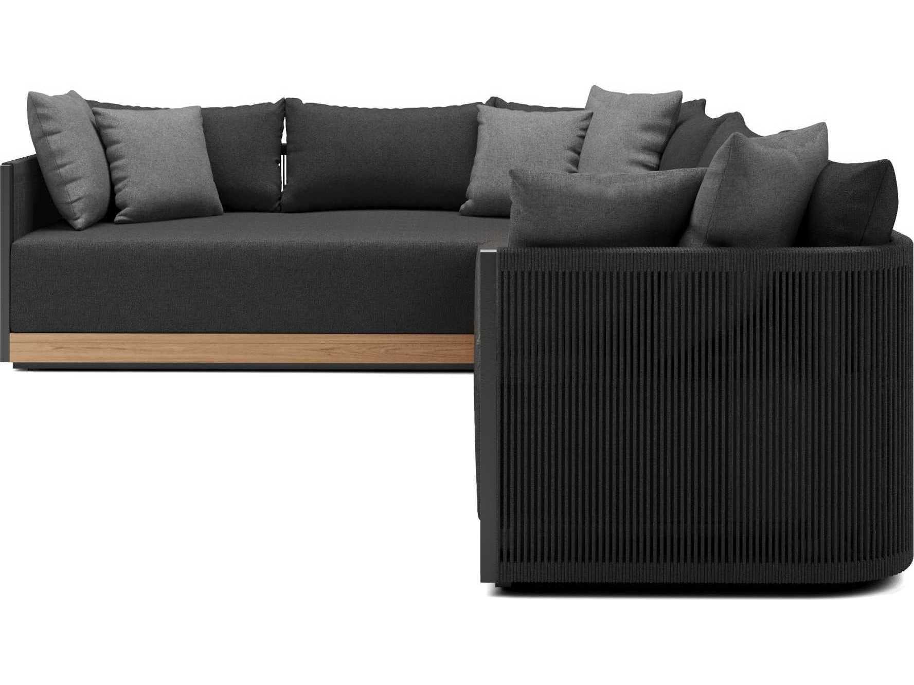 ModLuxe Outdoor Haukland Cushions In Peppercorn Fabric, Body Black Cord, Base Teak Wood,structure Aluminum Fabric Cushion Sofa