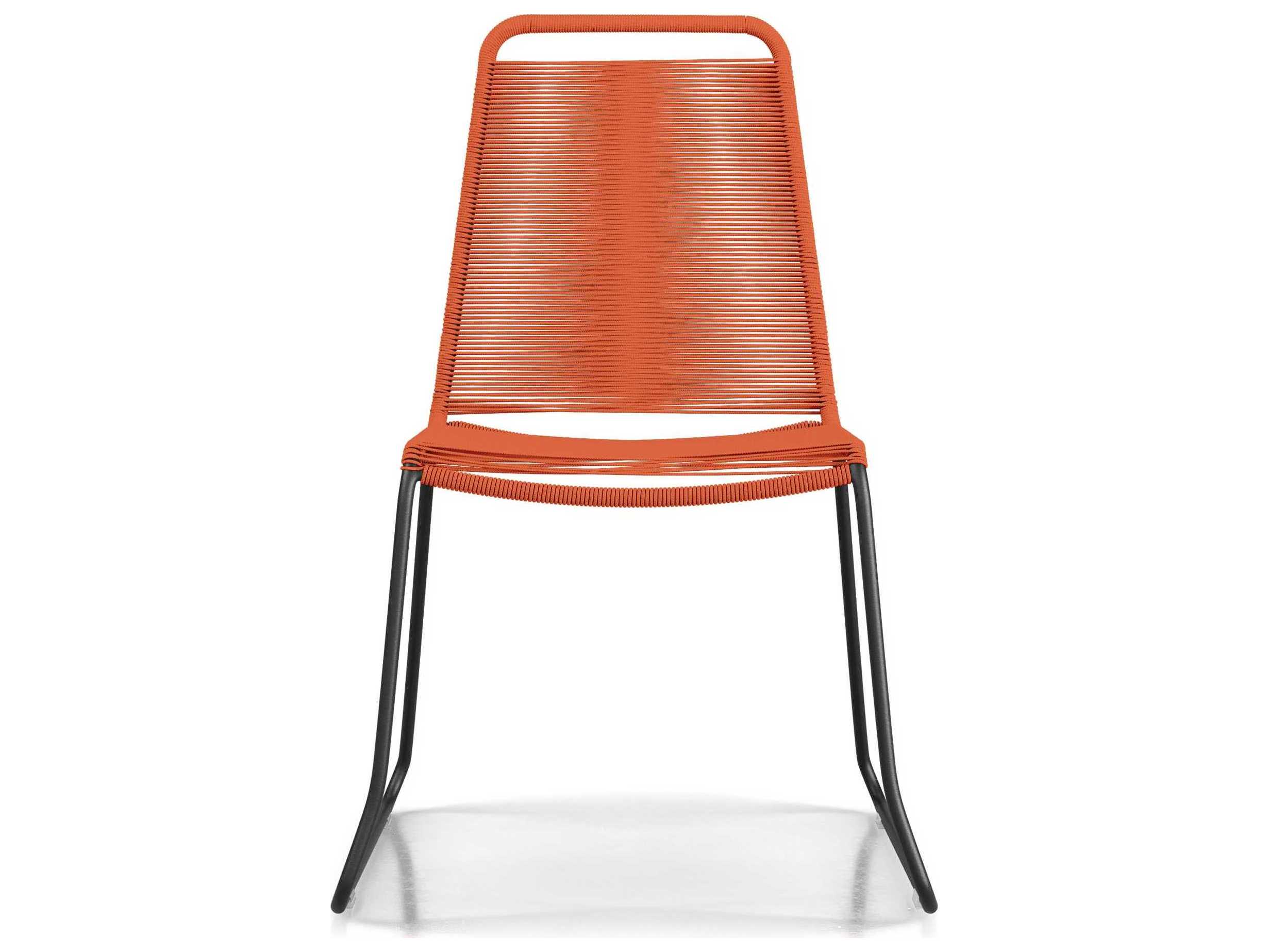 ModLuxe Outdoor Yuma Seat In Orange Regatta Cord, Frame Black Steel Stone Rope Lounge Chair