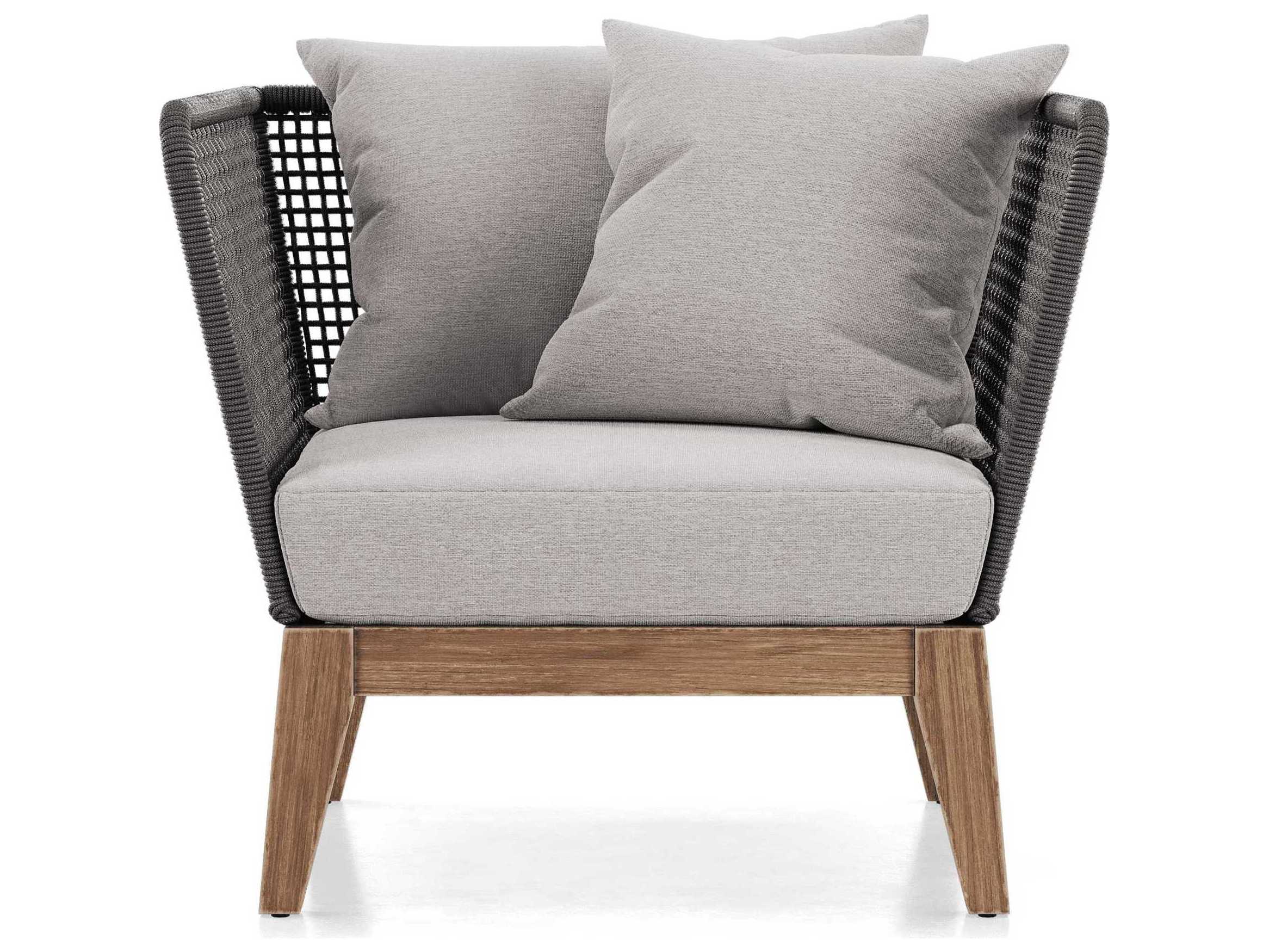 ModLuxe Outdoor Haukland Cushions In Feather Gray Fabric, Body Dark Regatta Cord, Frame Weathered Eucalyptus Fabric Cushion Lounge Chair