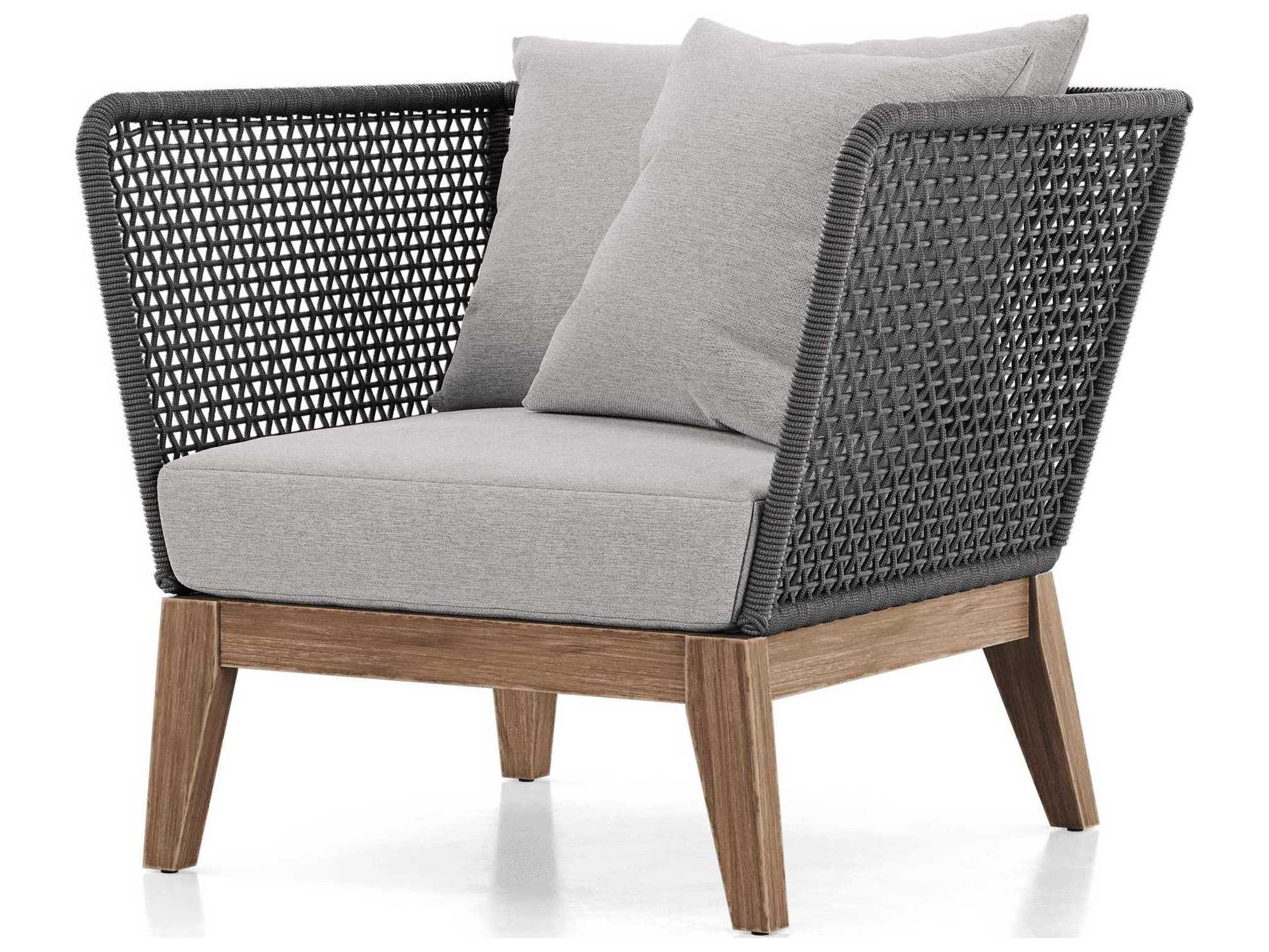 ModLuxe Outdoor Haukland Cushions In Feather Gray Fabric, Body Dark Regatta Cord, Frame Weathered Eucalyptus Fabric Cushion Lounge Chair