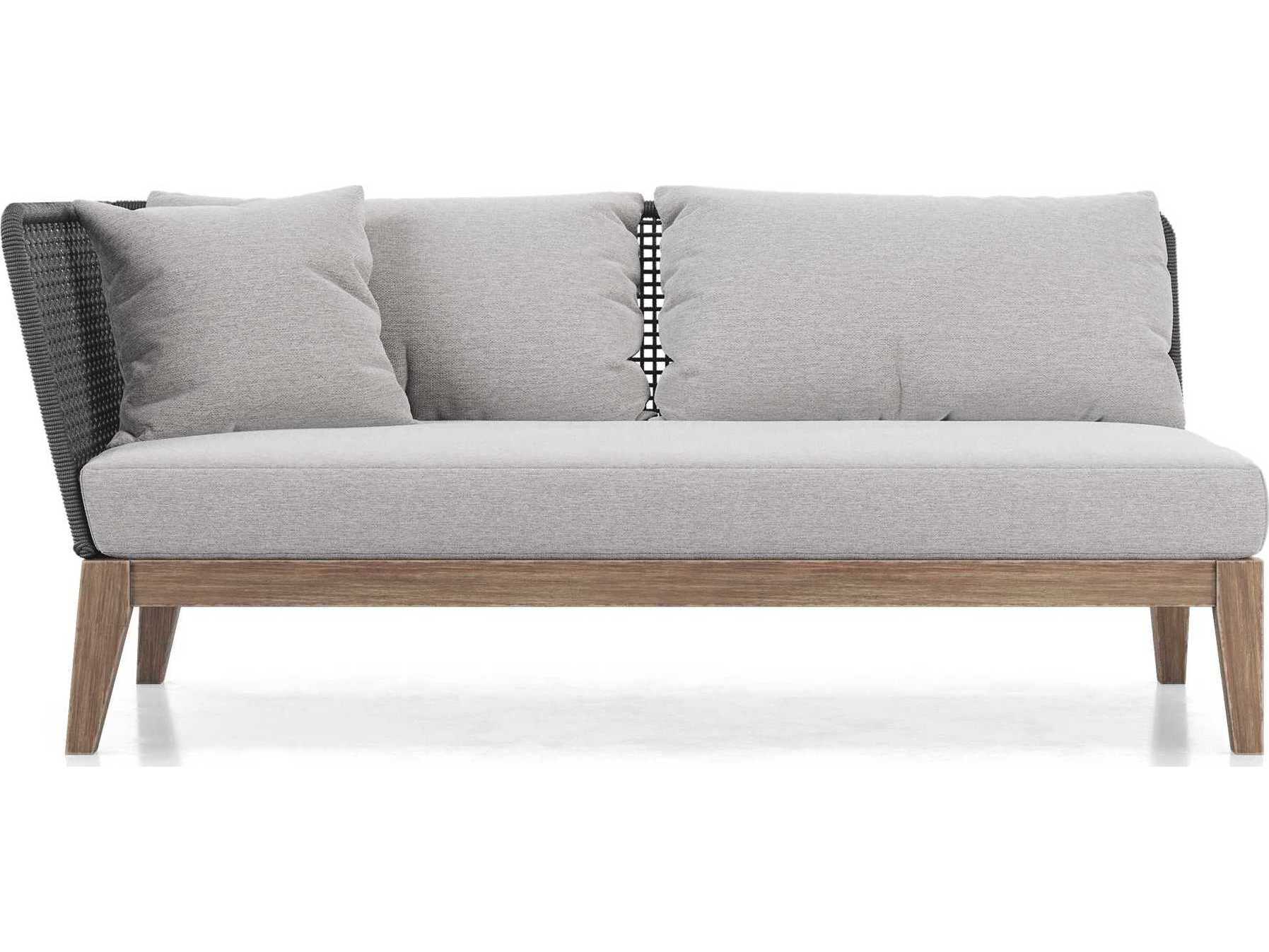 ModLuxe Outdoor Haukland Cushions In Feather Gray Basketweave, Body Dark Cord, Frame Weathered Eucalyptus Fabric Cushion Sofa