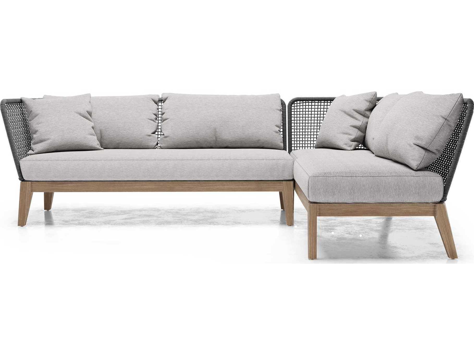 ModLuxe Outdoor Haukland Cushions In Feather Gray Fabric, Body Dark Regatta Cord, Frame Weathered Eucalyptus Fabric Cushion Sofa