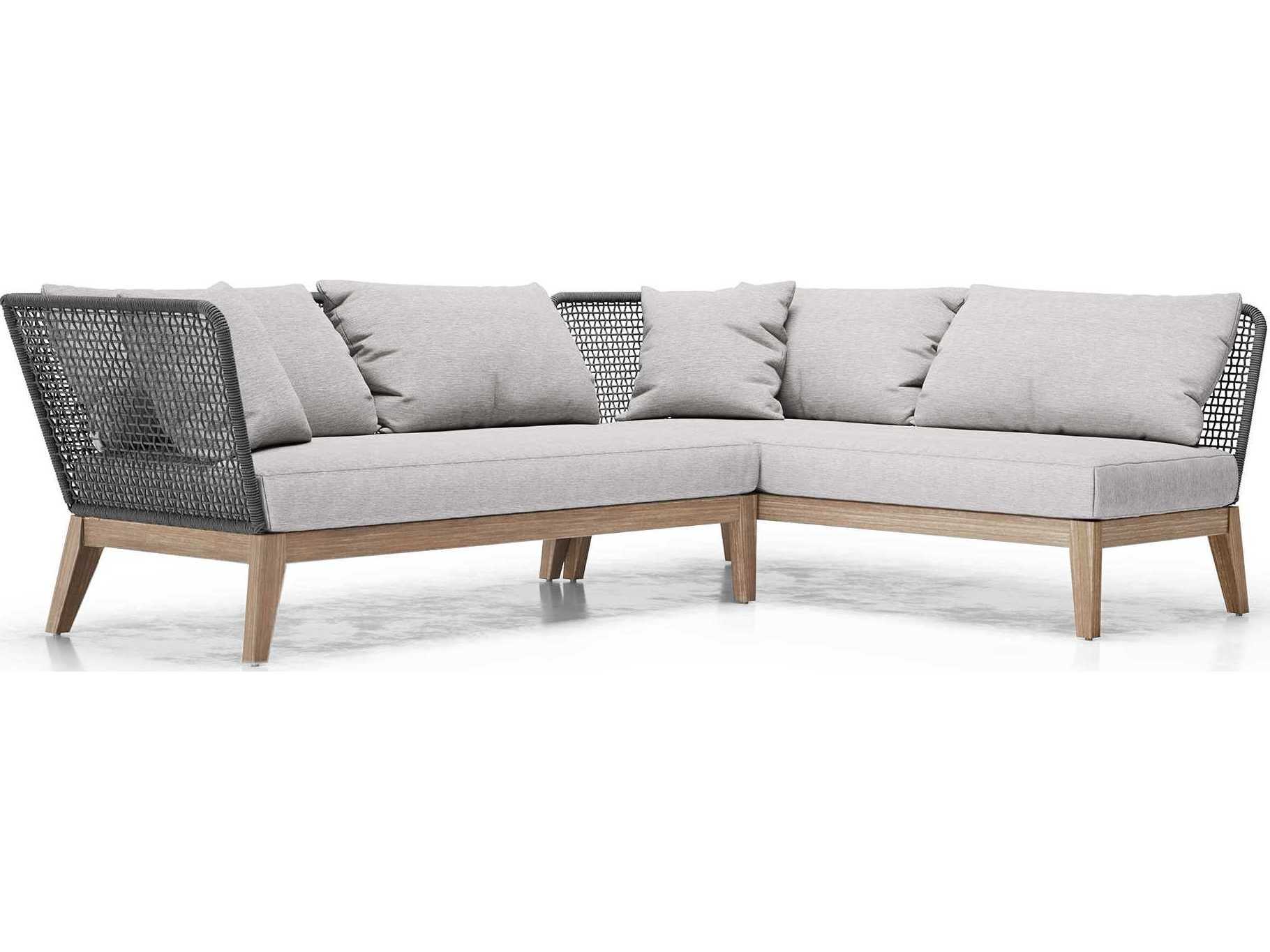 ModLuxe Outdoor Haukland Cushions In Feather Gray Fabric, Body Dark Regatta Cord, Frame Weathered Eucalyptus Fabric Cushion Sofa