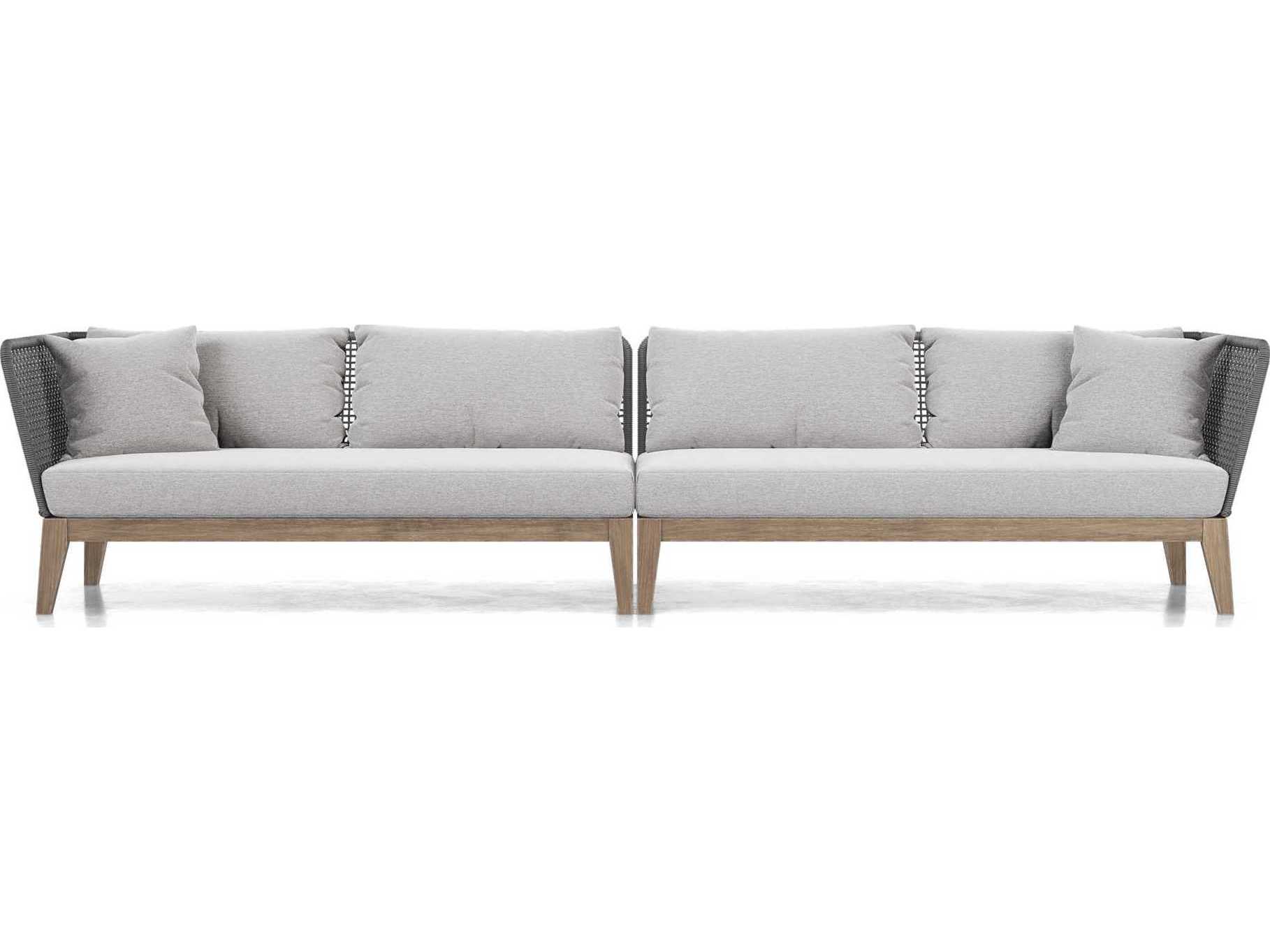 ModLuxe Outdoor Haukland Cushions In Feather Gray Fabric, Body Dark Regatta Cord, Frame Weathered Eucalyptus Fabric Cushion Sofa