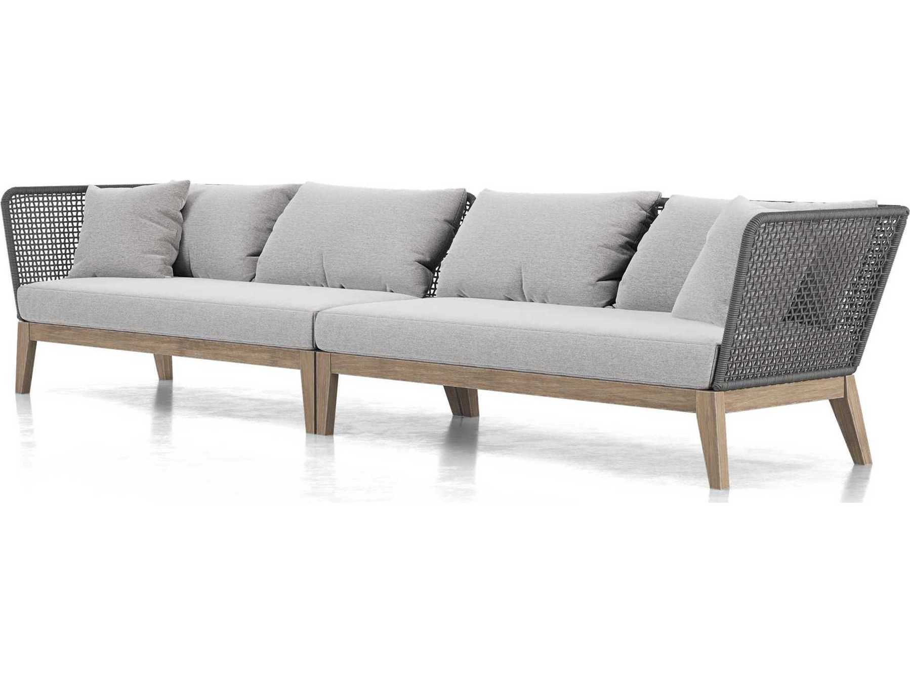 ModLuxe Outdoor Haukland Cushions In Feather Gray Fabric, Body Dark Regatta Cord, Frame Weathered Eucalyptus Fabric Cushion Sofa