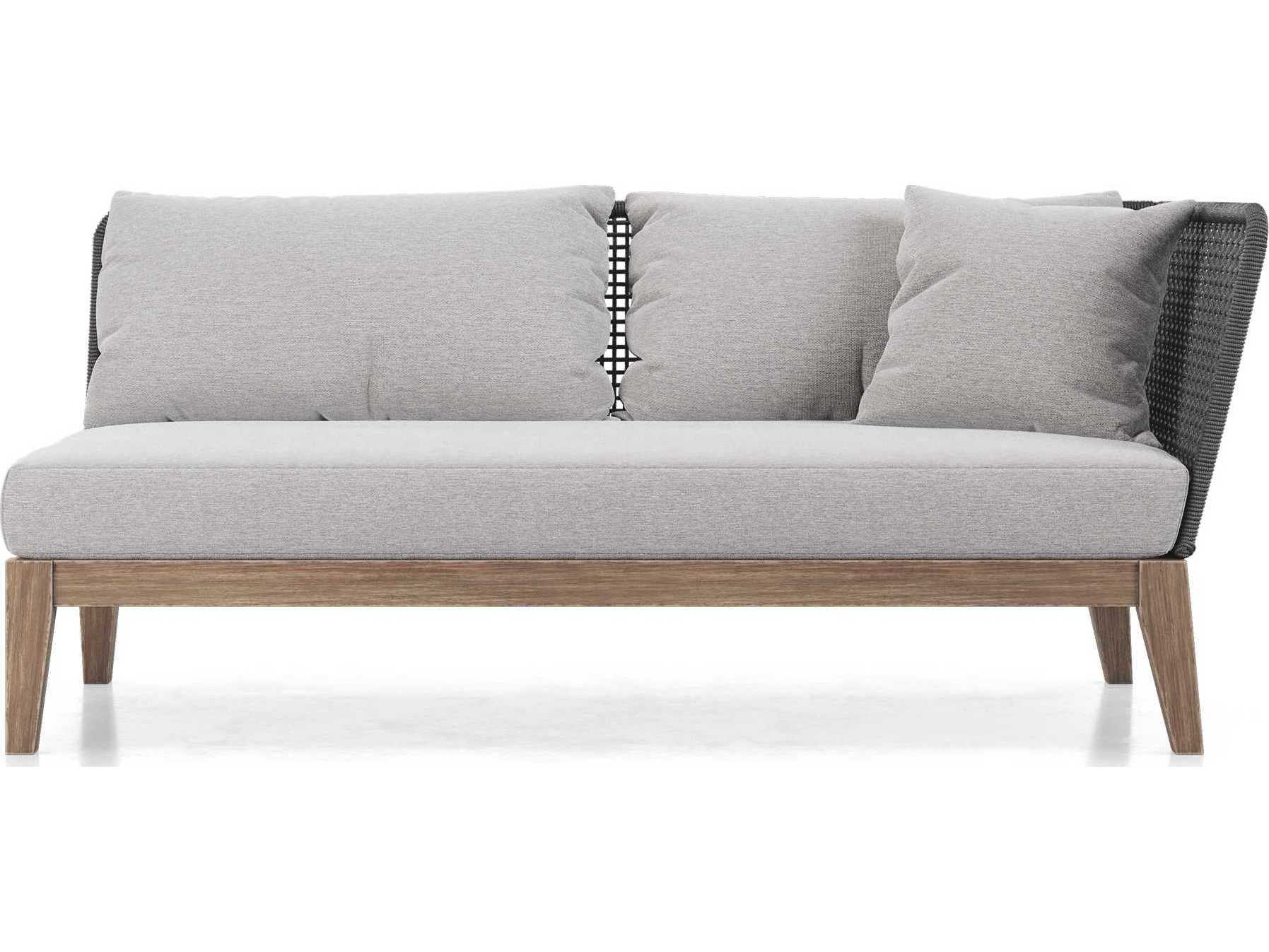 ModLuxe Outdoor Haukland Cushions In Feather Gray Basketweave, Body Dark Cord, Frame Weathered Eucalyptus Fabric Cushion Sofa