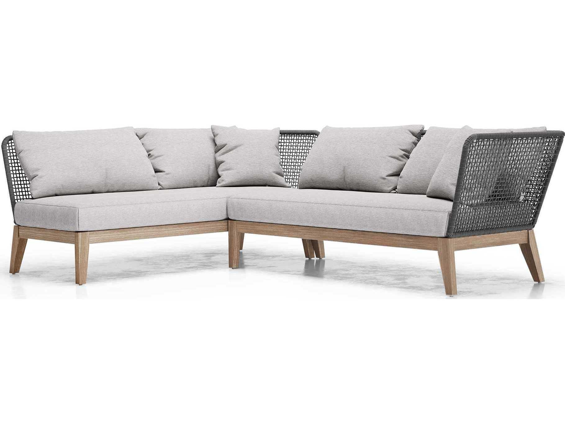 ModLuxe Outdoor Haukland Cushions In Feather Gray Fabric, Body Dark Regatta Cord, Frame Weathered Eucalyptus Fabric Cushion Sofa