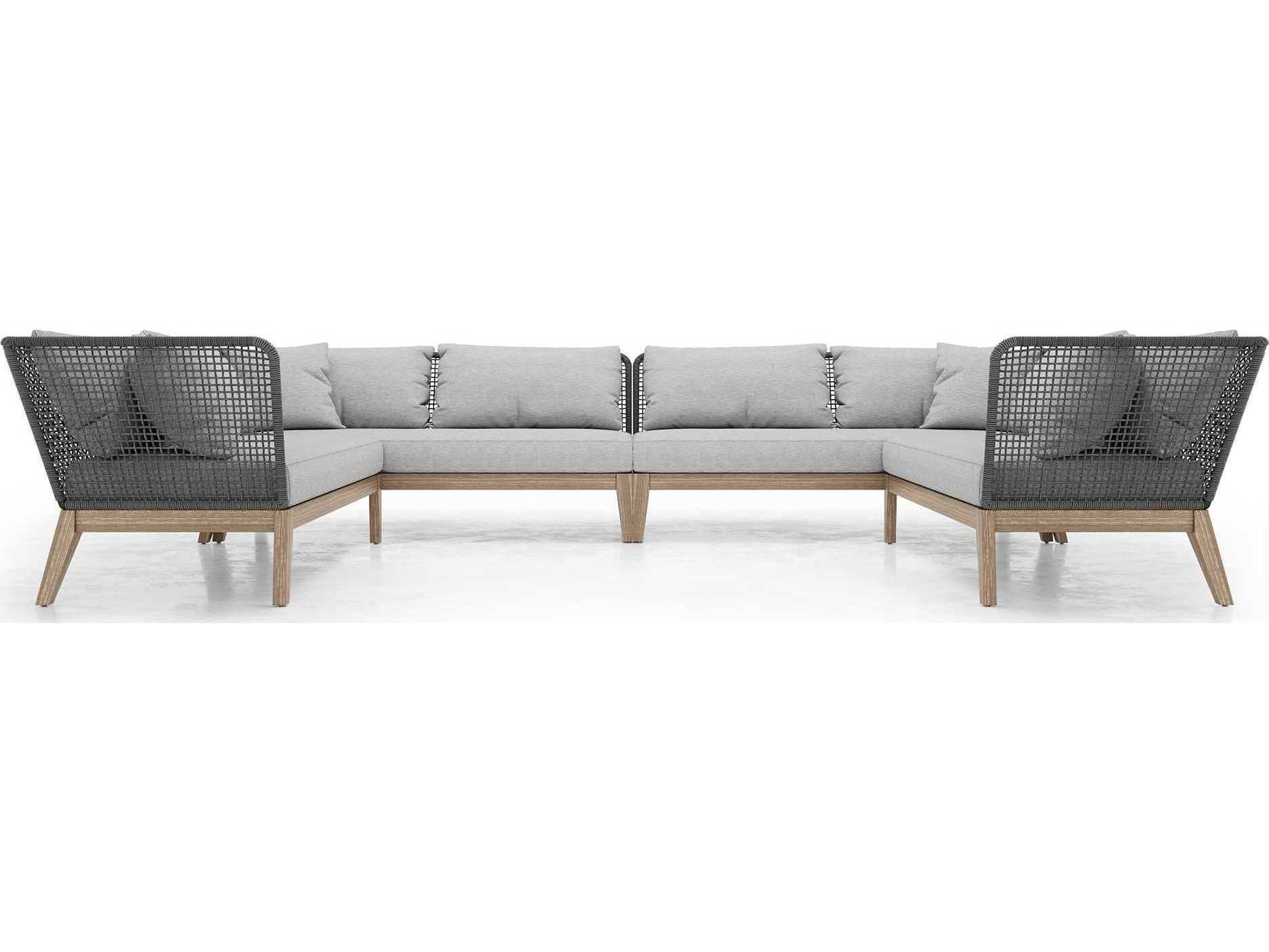 ModLuxe Outdoor Haukland Cushions In Feather Gray Fabric, Body Dark Regatta Cord, Frame Weathered Eucalyptus Fabric Cushion Sofa