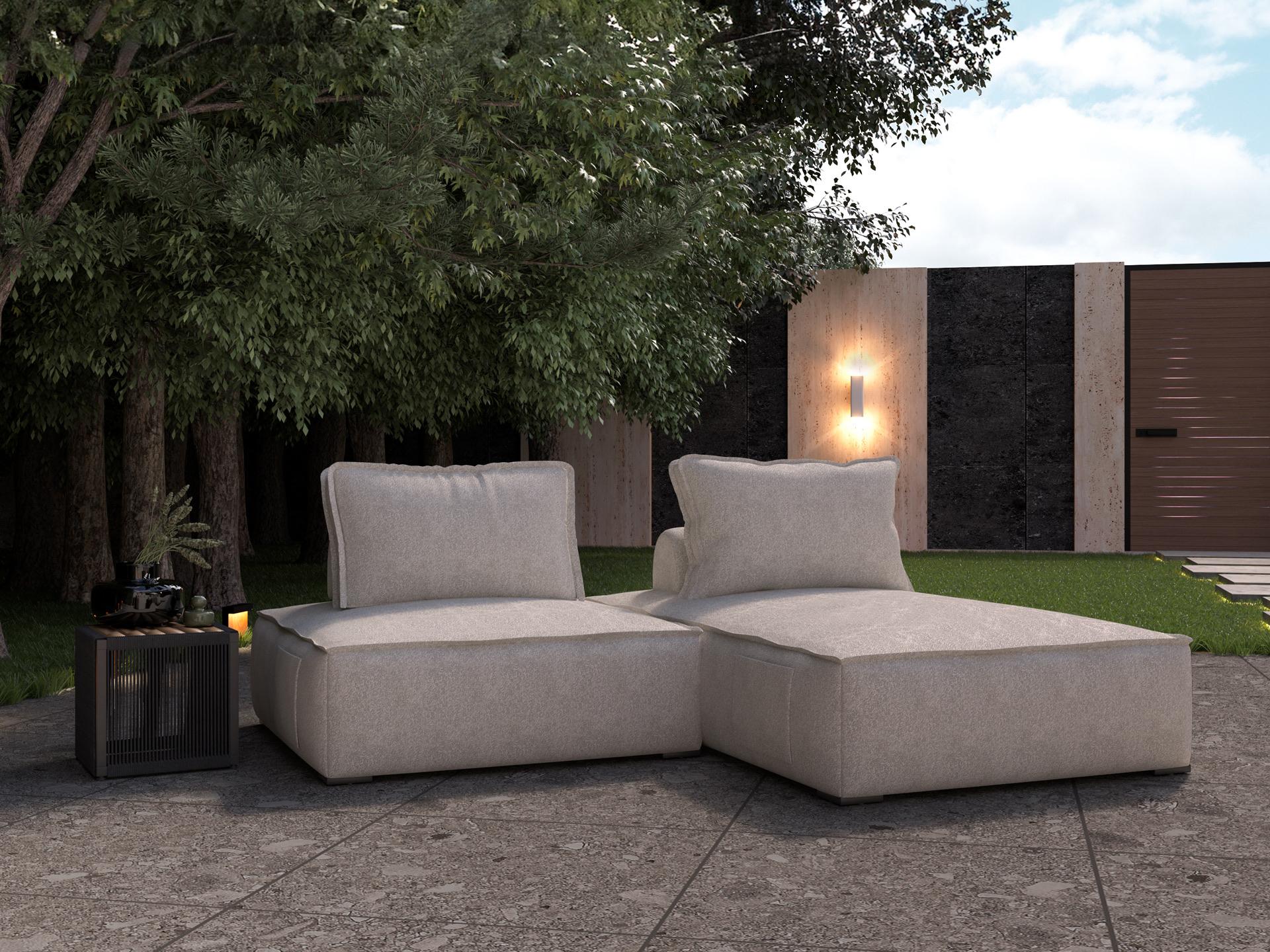 ModLuxe Outdoor Bahia Aluminum Right Facing Textured Greige Fabric Cushion 2-Pieces Modular Sofa