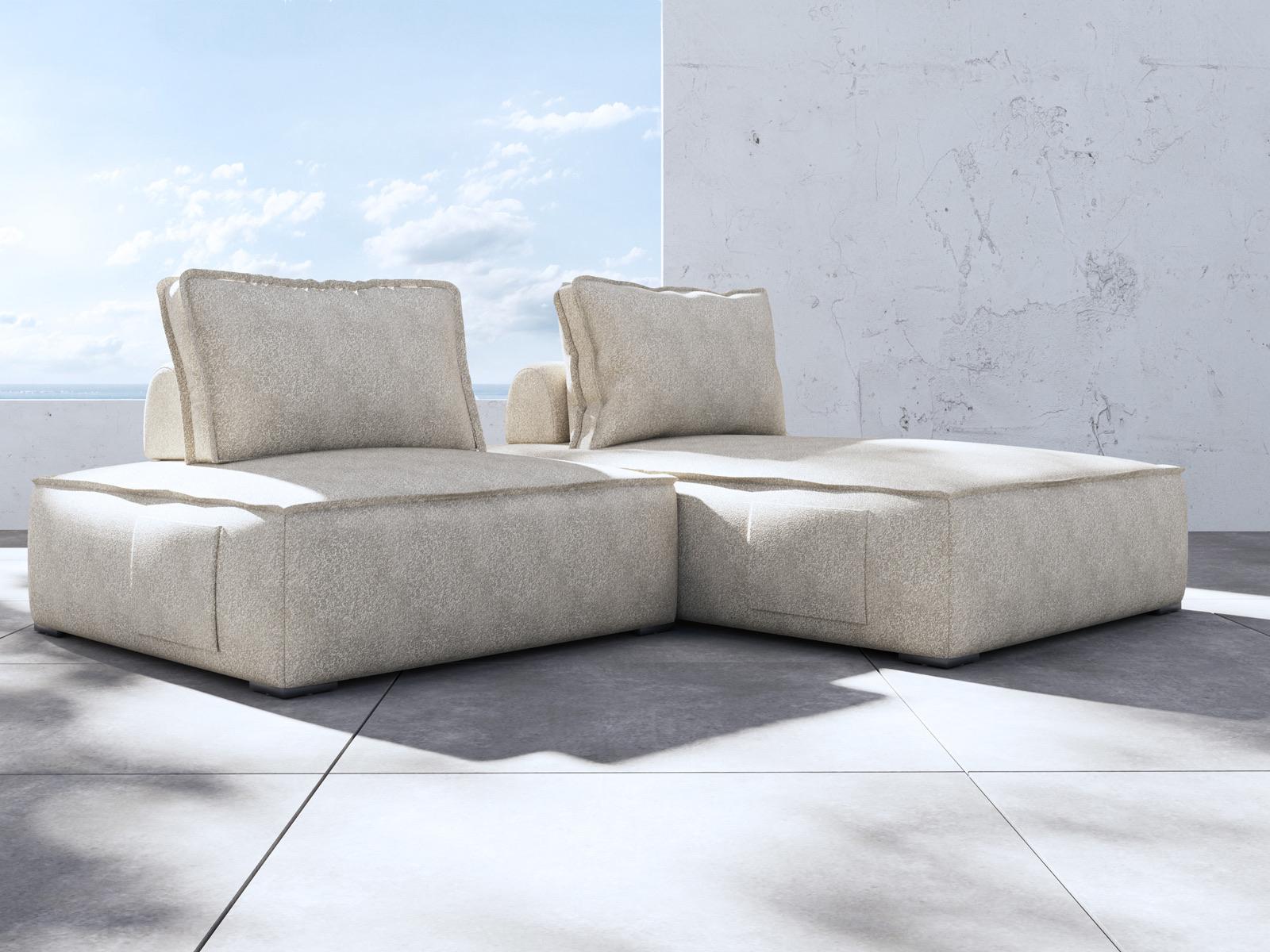 ModLuxe Outdoor Bahia Aluminum Right Facing Textured Greige Fabric Cushion 2-Pieces Modular Sofa