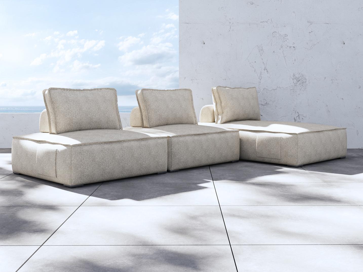 ModLuxe Outdoor Bahia Aluminum Right Facing Textured Greige Fabric Cushion 3-Pieces Modular Sofa