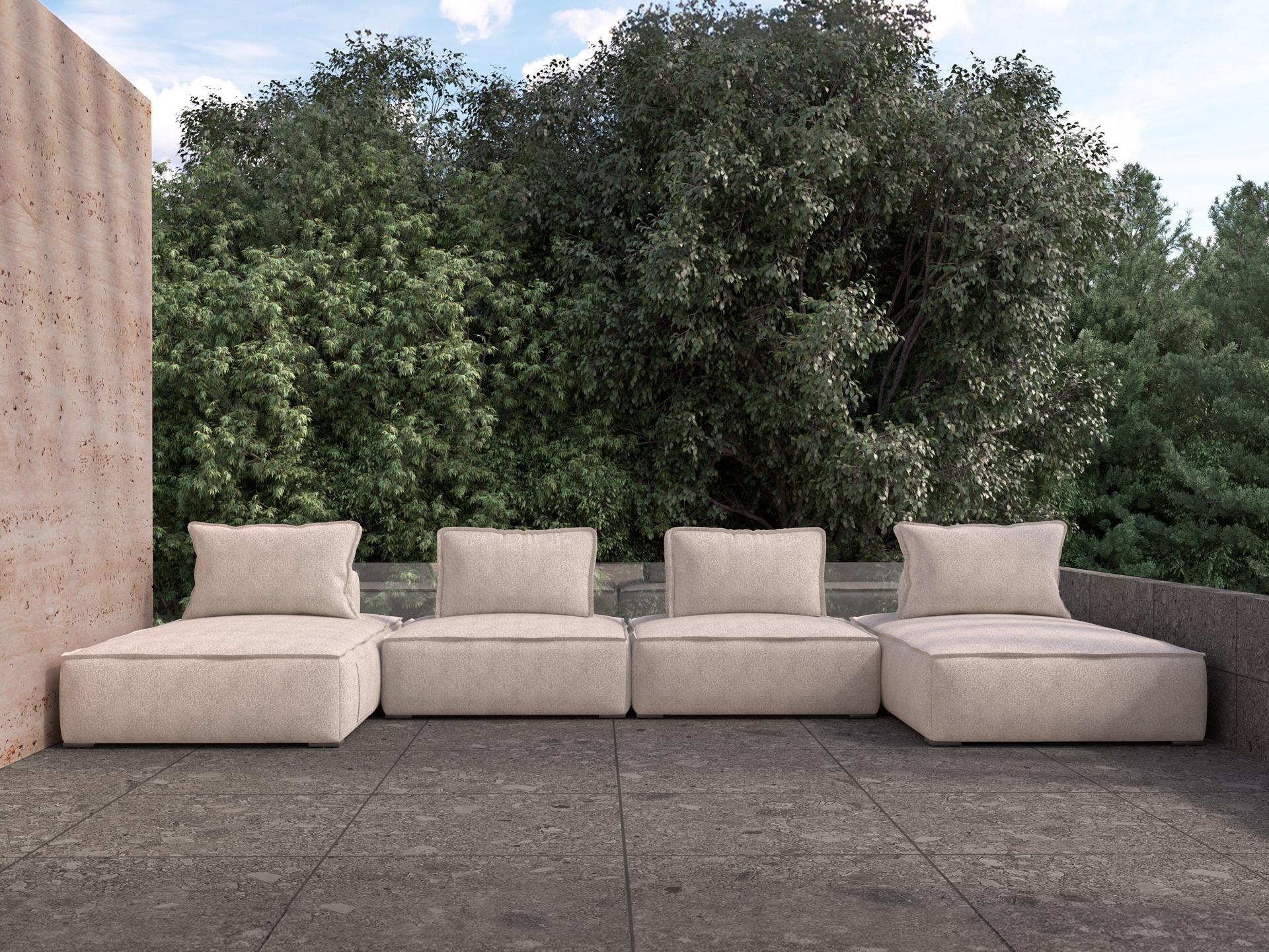 ModLuxe Outdoor Bahia Aluminum Textured Greige Fabric Cushion 4- Pieces Modular Sofa