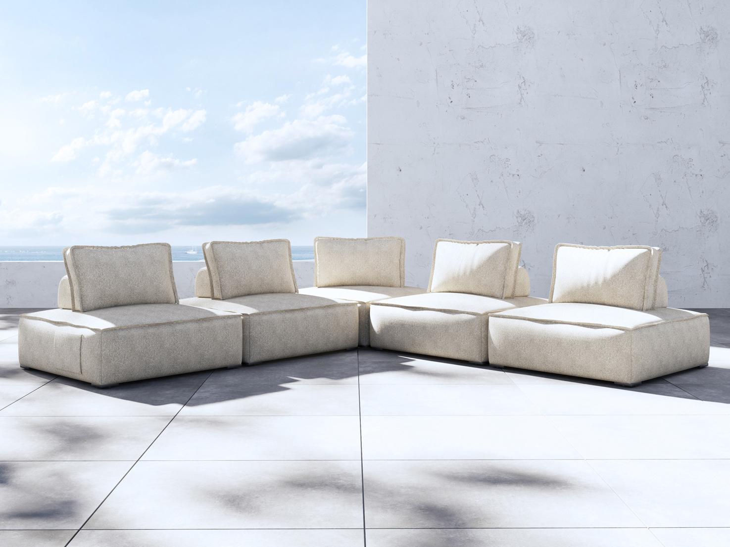 ModLuxe Outdoor Bahia Aluminum Left Facing Textured Greige Fabric Cushion 5- Pieces Modular Sofa