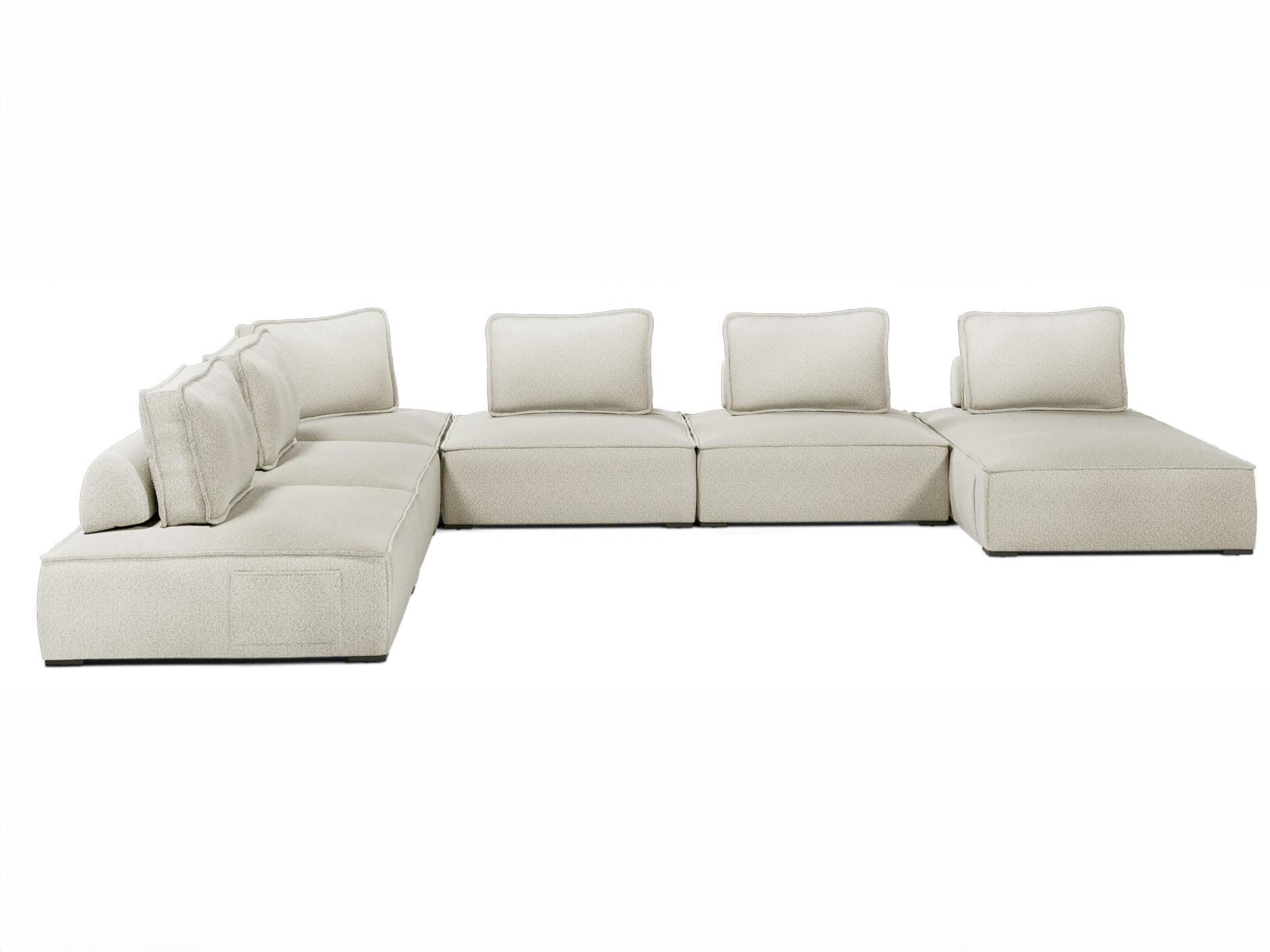 ModLuxe Outdoor Bahia Aluminum Right Facing Textured Greige Fabric Cushion 6- Pieces Modular Sofa