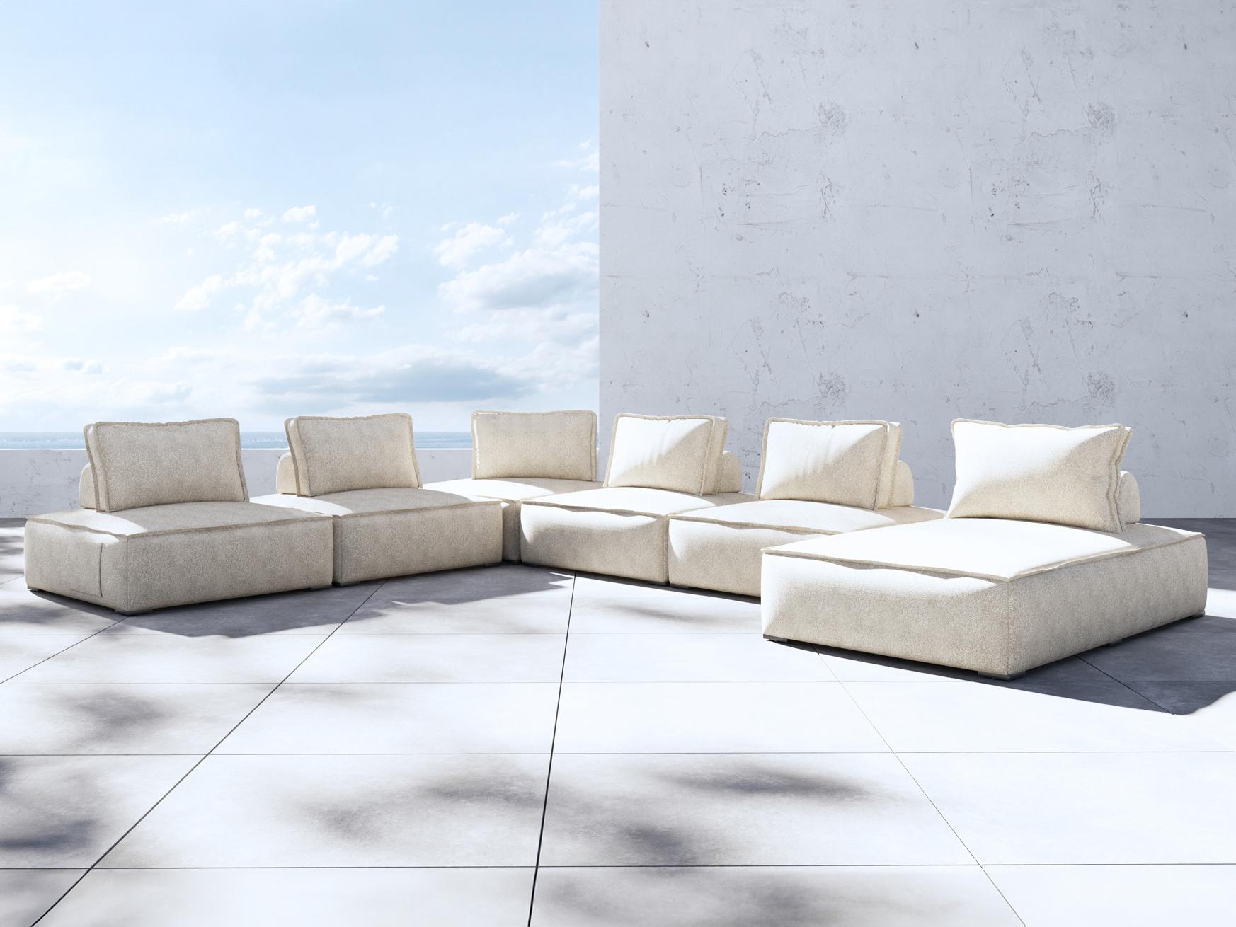 ModLuxe Outdoor Bahia Aluminum Right Facing Textured Greige Fabric Cushion 6- Pieces Modular Sofa