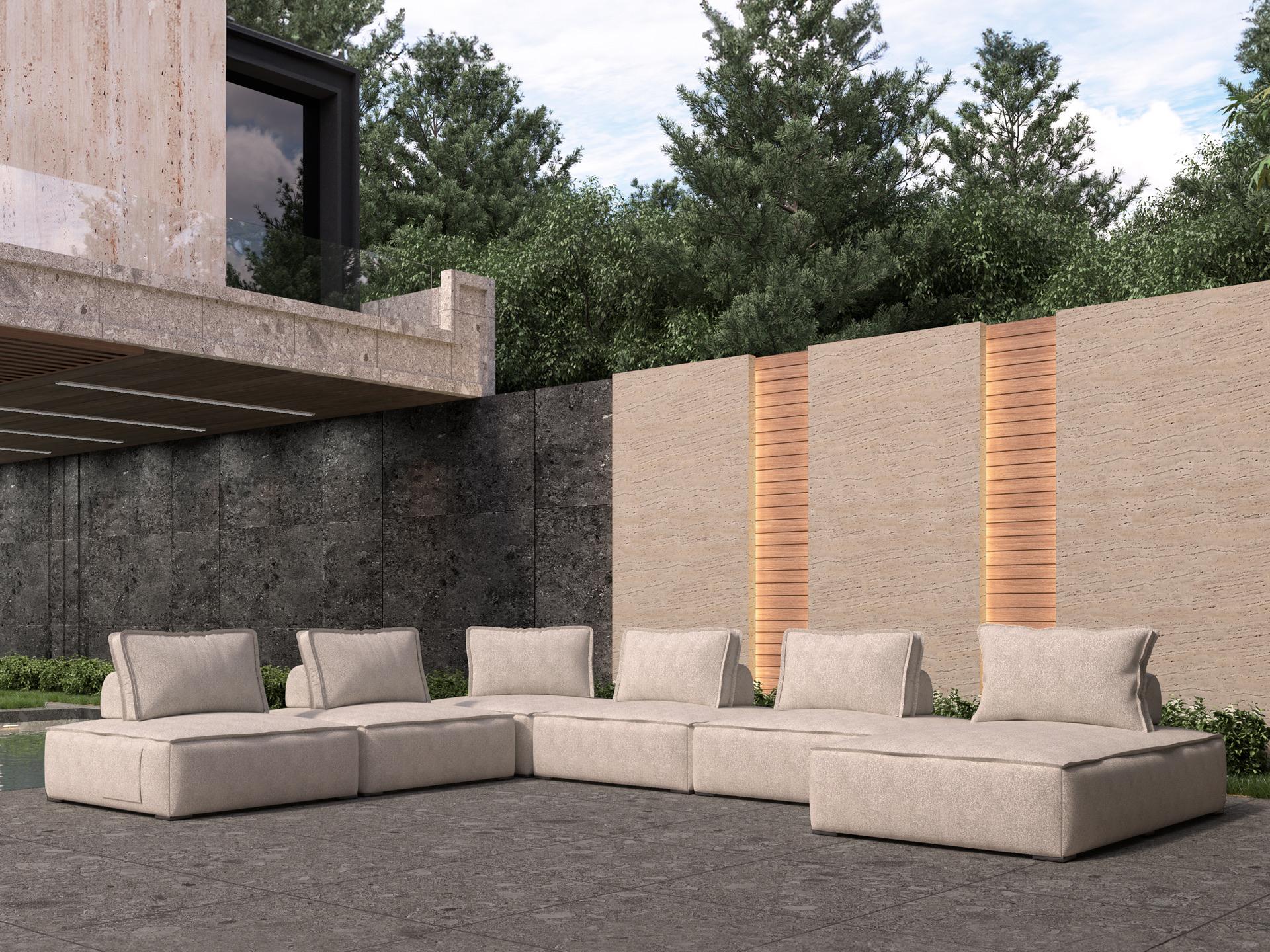 ModLuxe Outdoor Bahia Aluminum Right Facing Textured Greige Fabric Cushion 6- Pieces Modular Sofa