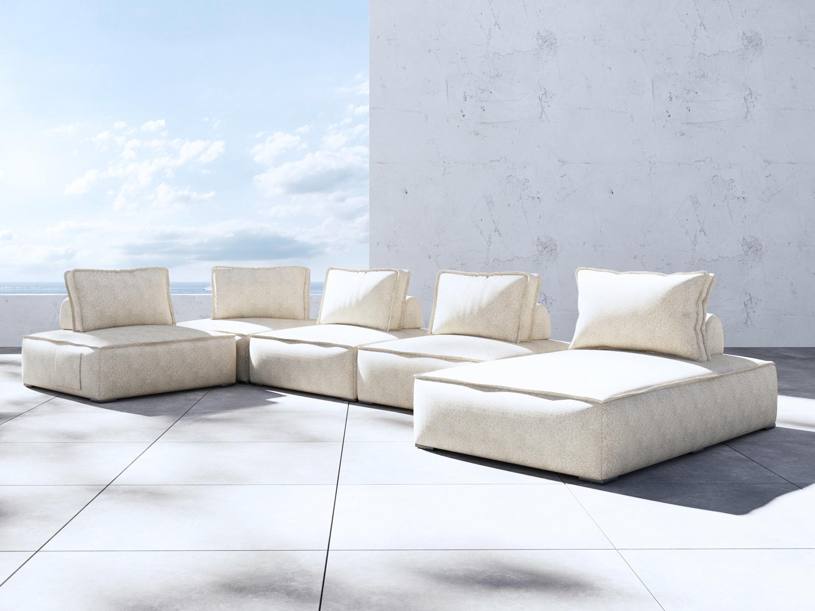 ModLuxe Outdoor Bahia Aluminum Textured Greige Fabric Cushion 5- Pieces Modular Sofa