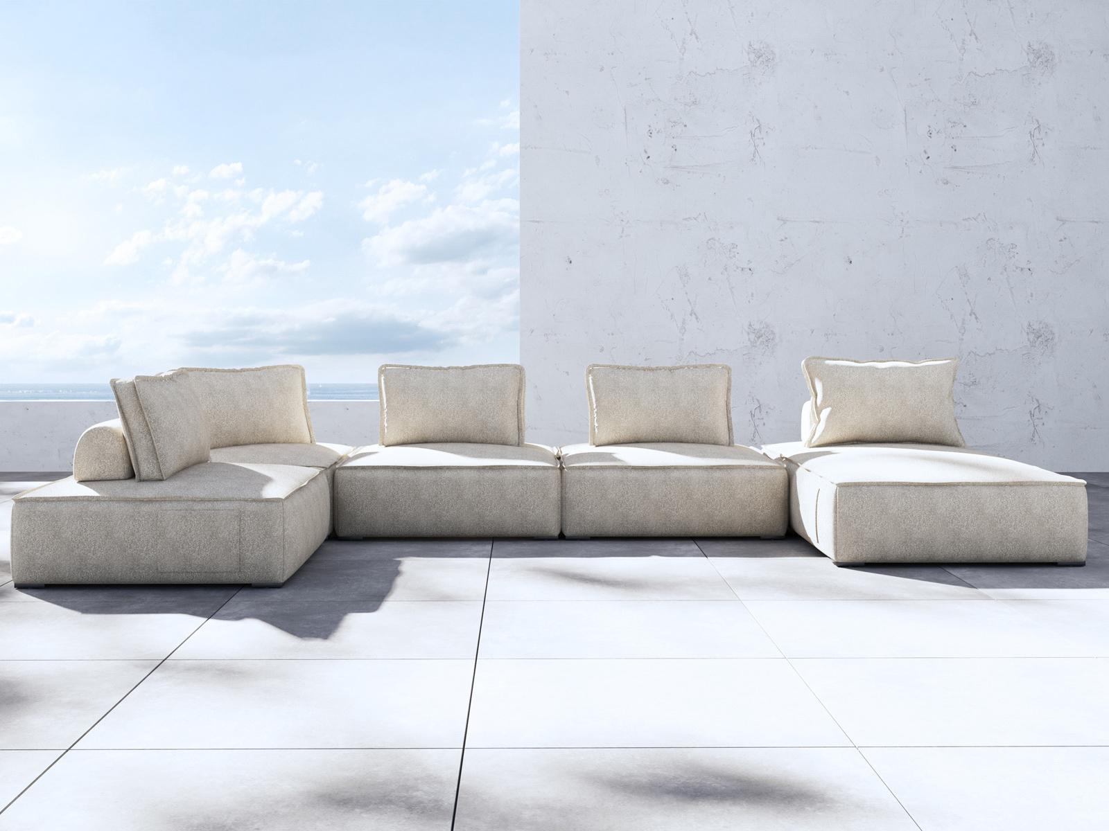 ModLuxe Outdoor Bahia Aluminum Textured Greige Fabric Cushion 5- Pieces Modular Sofa