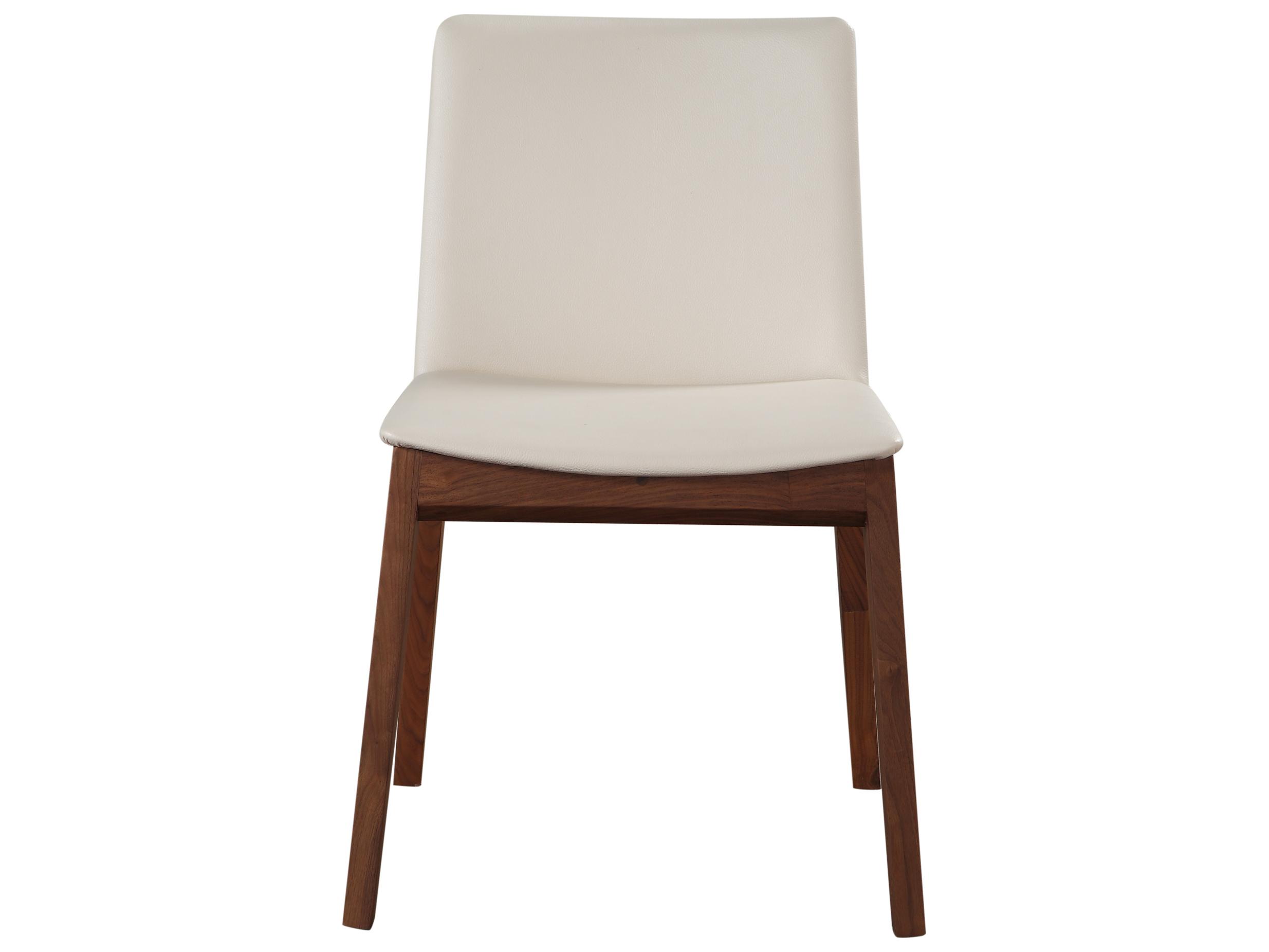 Moe's Home Deco Walnut Wood White Upholstered Side Dining Chair - Set of Two