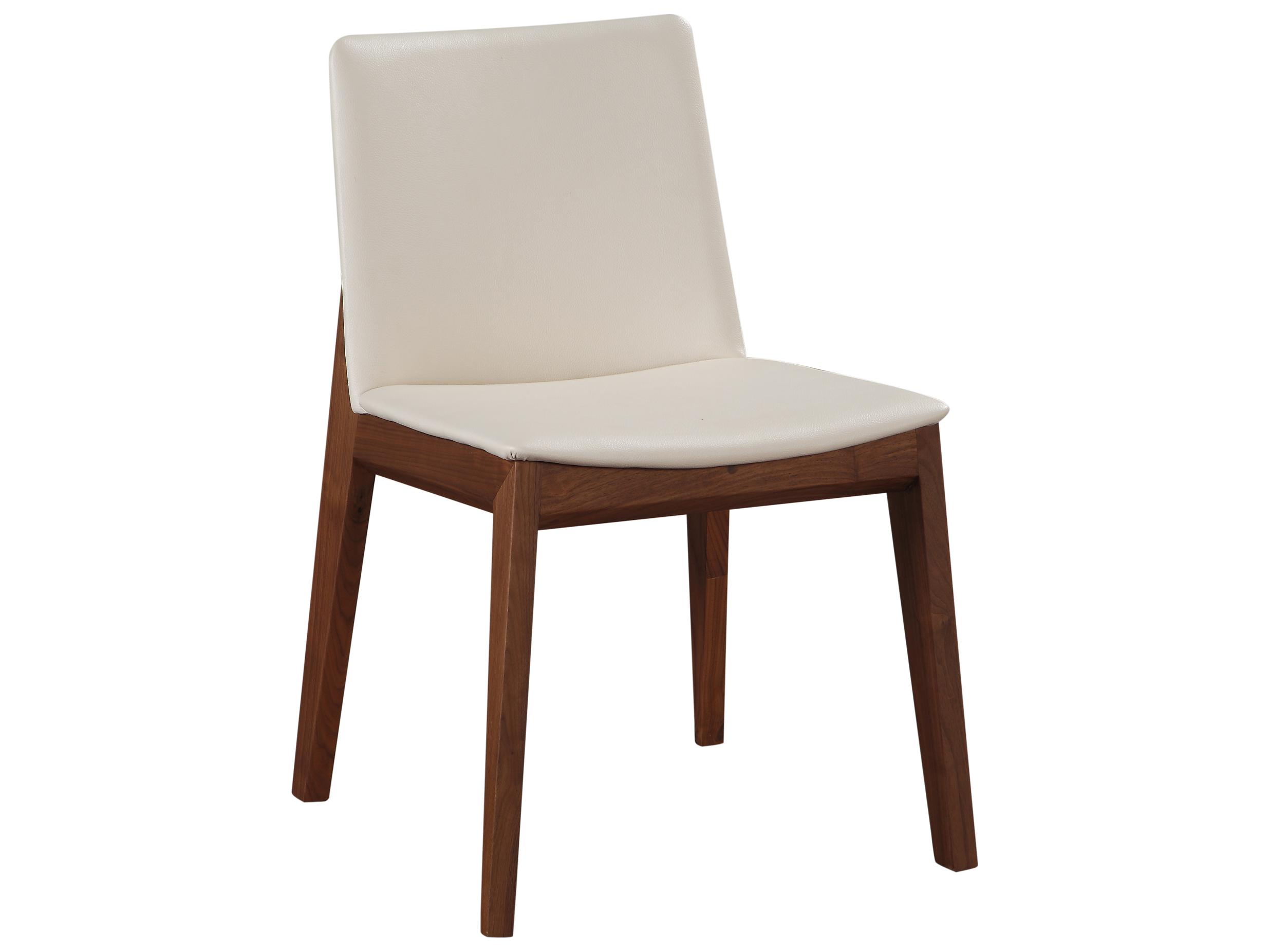 Moe's Home Deco Walnut Wood White Upholstered Side Dining Chair - Set of Two
