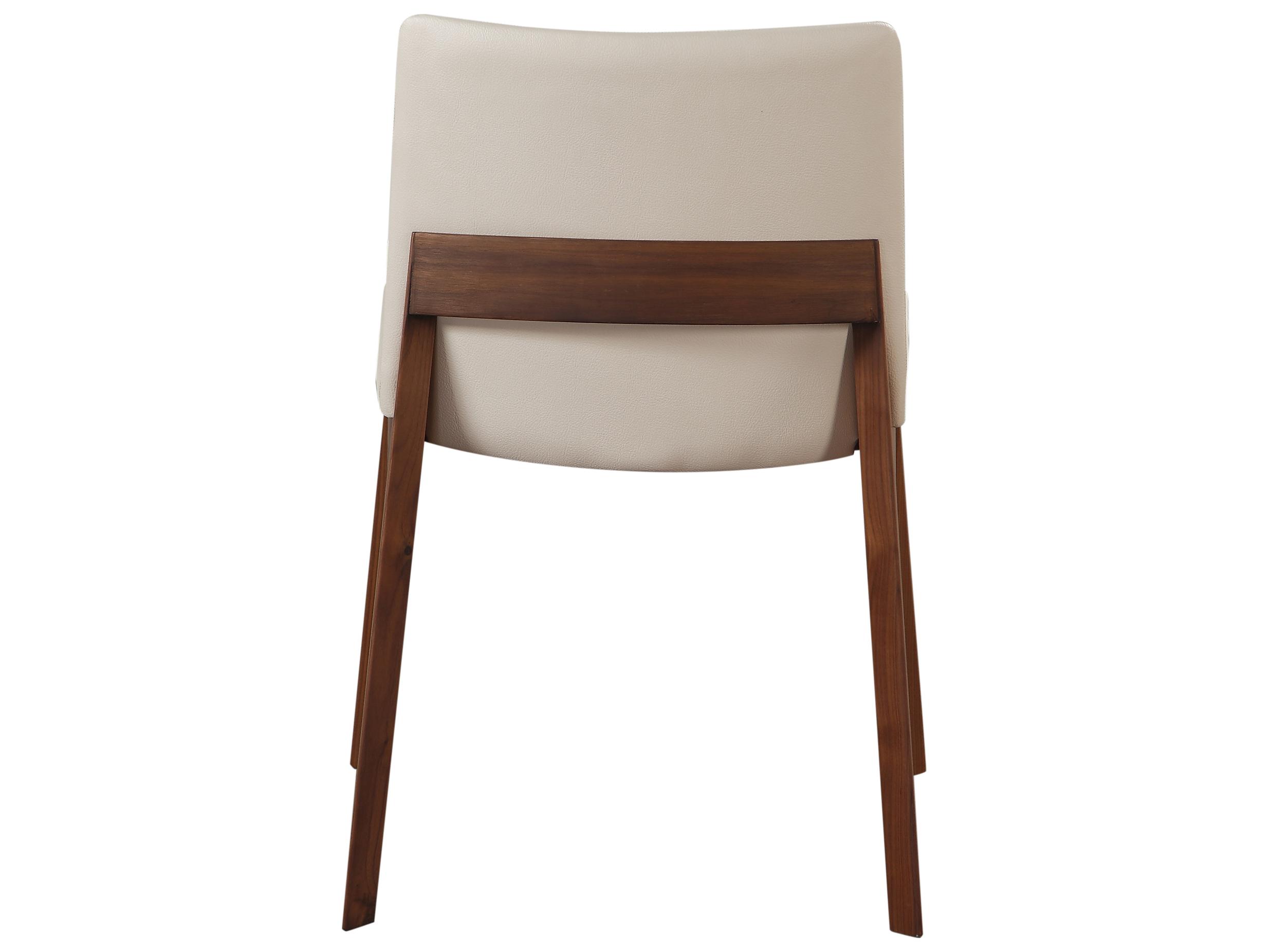 Moe's Home Deco Walnut Wood White Upholstered Side Dining Chair - Set of Two