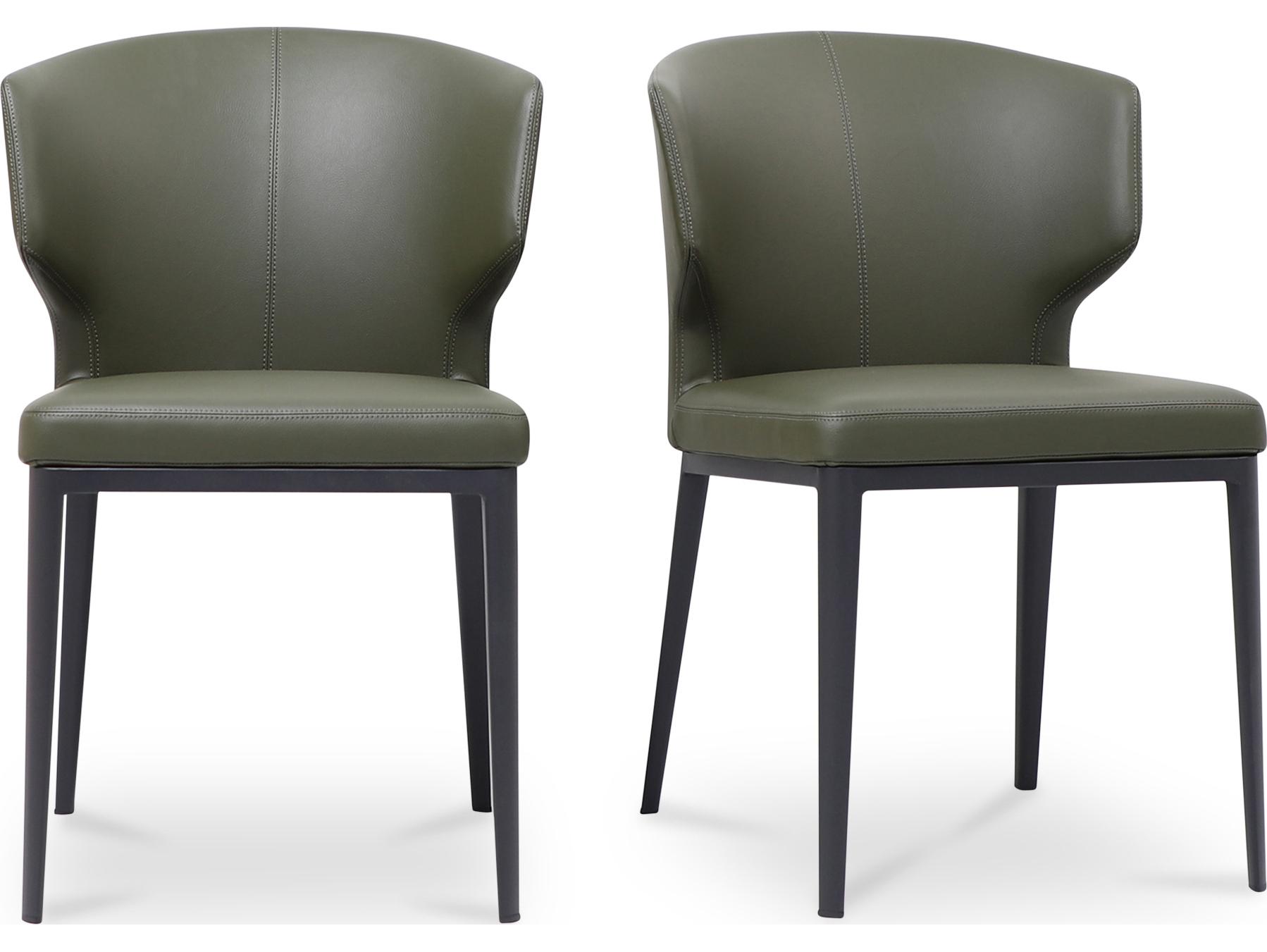 Moe's Home Delaney Plywood Green Leather Armless Dining Chair Set of Two