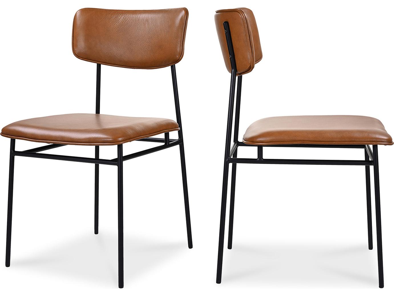 Moe's Home Sailor Leather Ply Wood Brown Upholstered Side Dining Chair - Set of Two