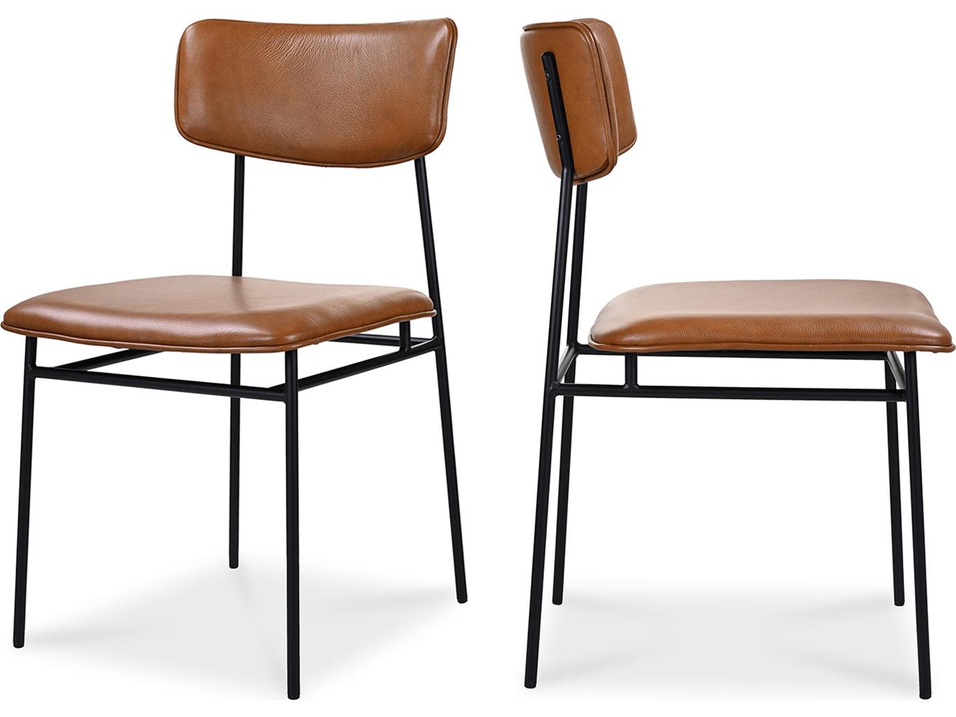 Moe's Home Sailor Leather Ply Wood Brown Upholstered Side Dining Chair - Set of Two