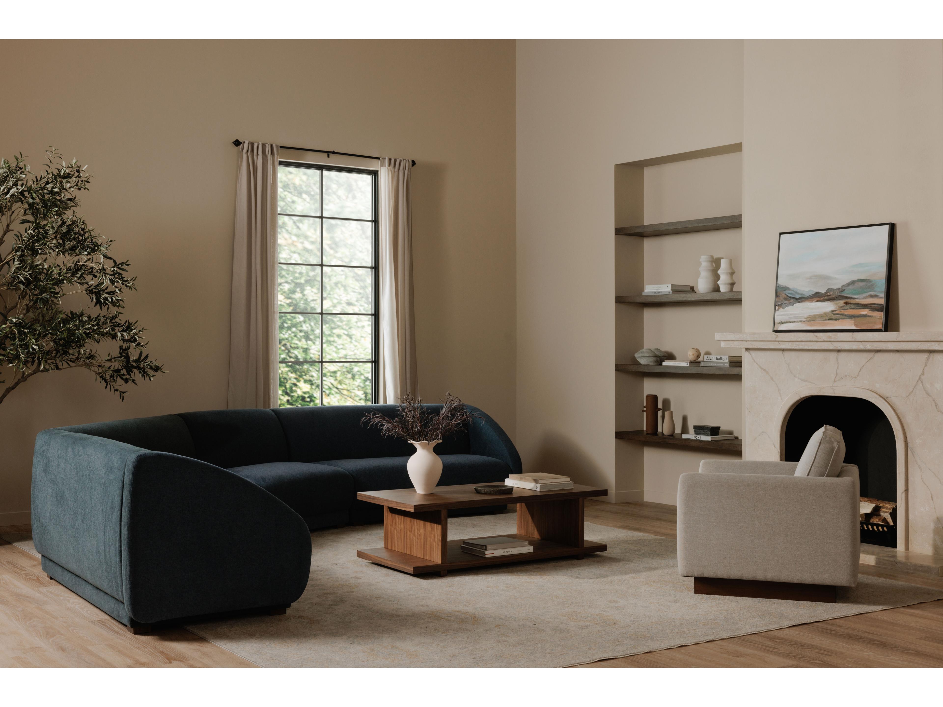 Moe's Home Fraser Right Arm Facing Blue Upholstered Sofa