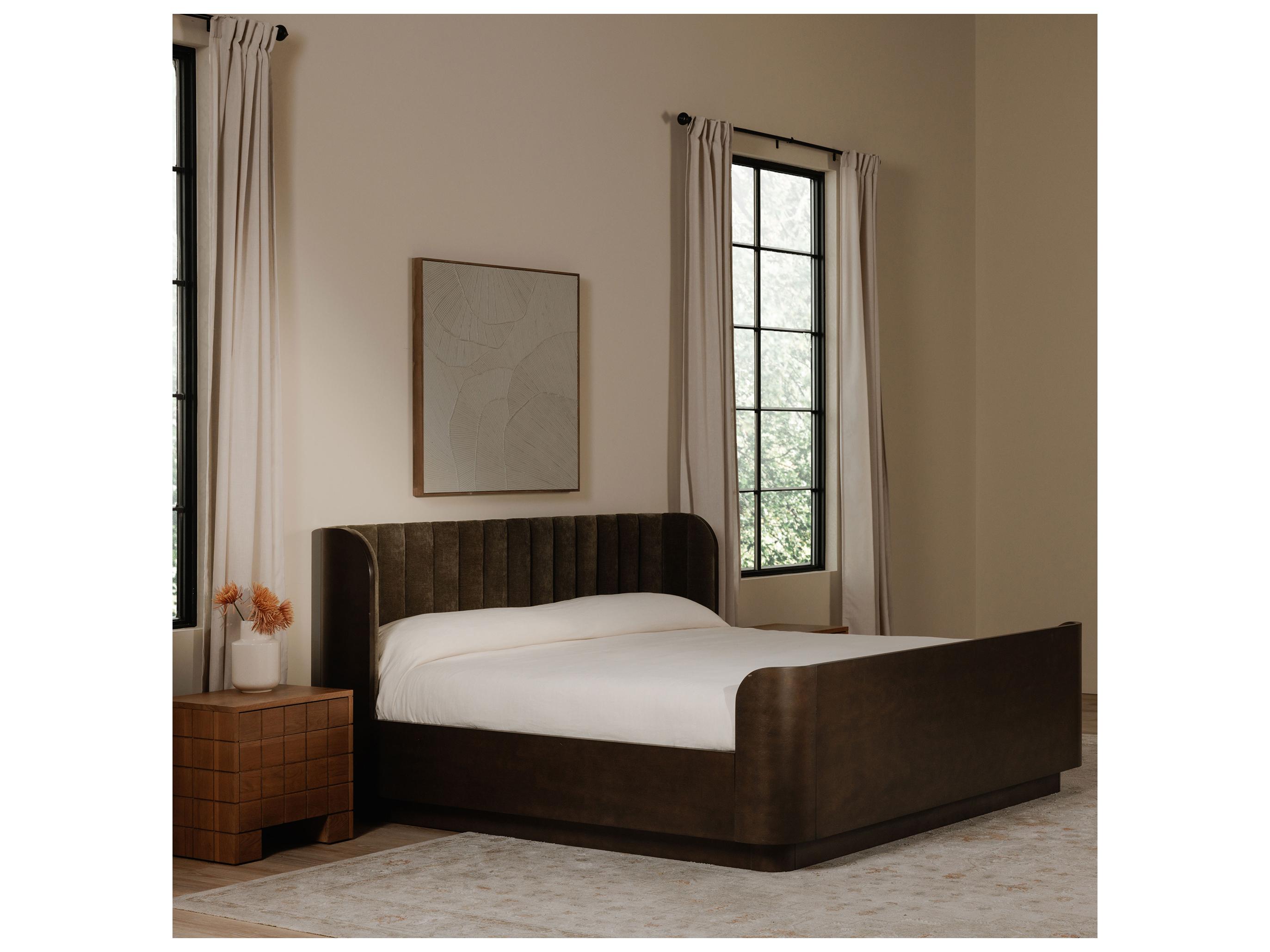 Moe's Home Scarlette Green Rubberwood Wood Queen Panel Bed