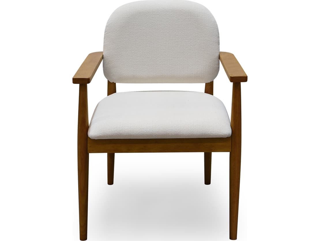 Moe's Home Norrie Rubberwood White Leather Arm Dining Chair
