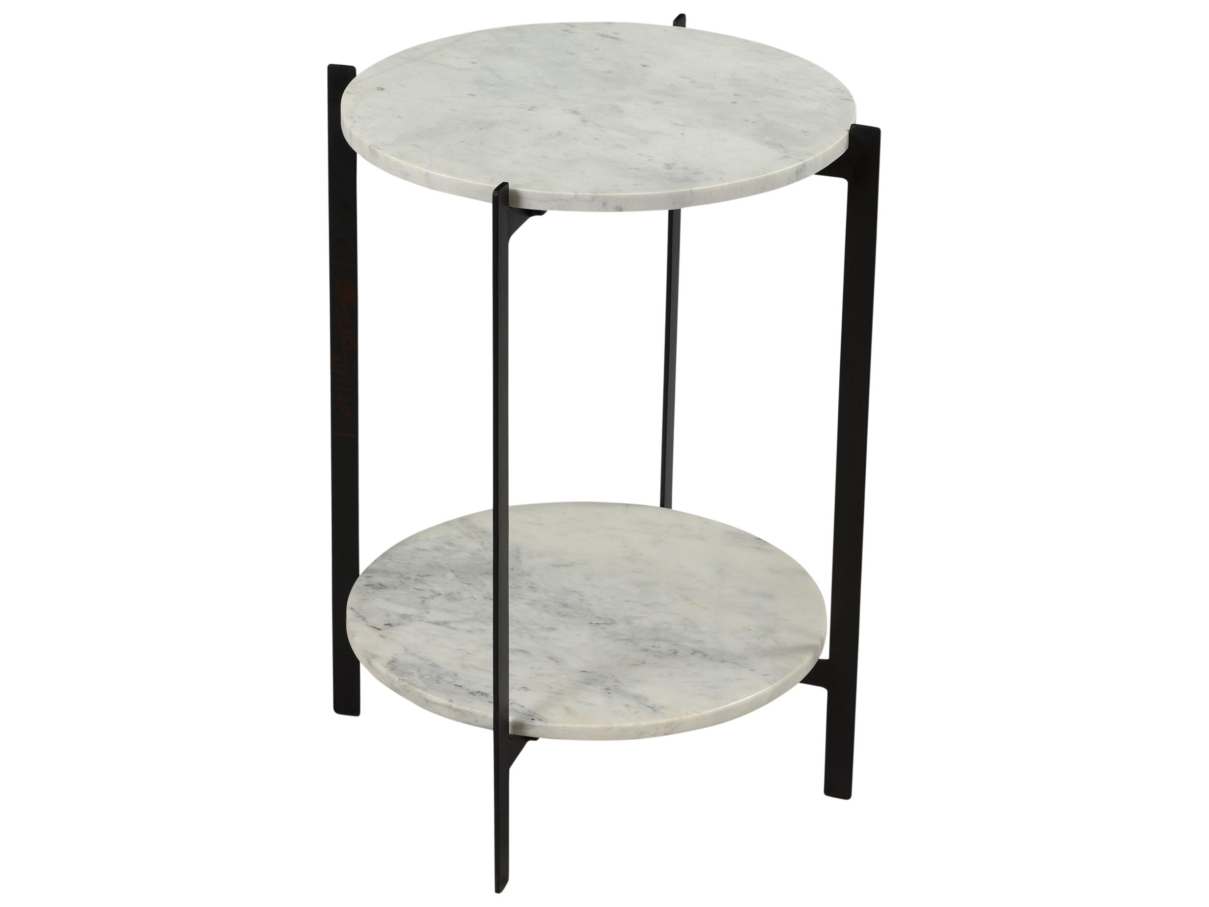 Moe's Home Round White Marble Black Matte End Table