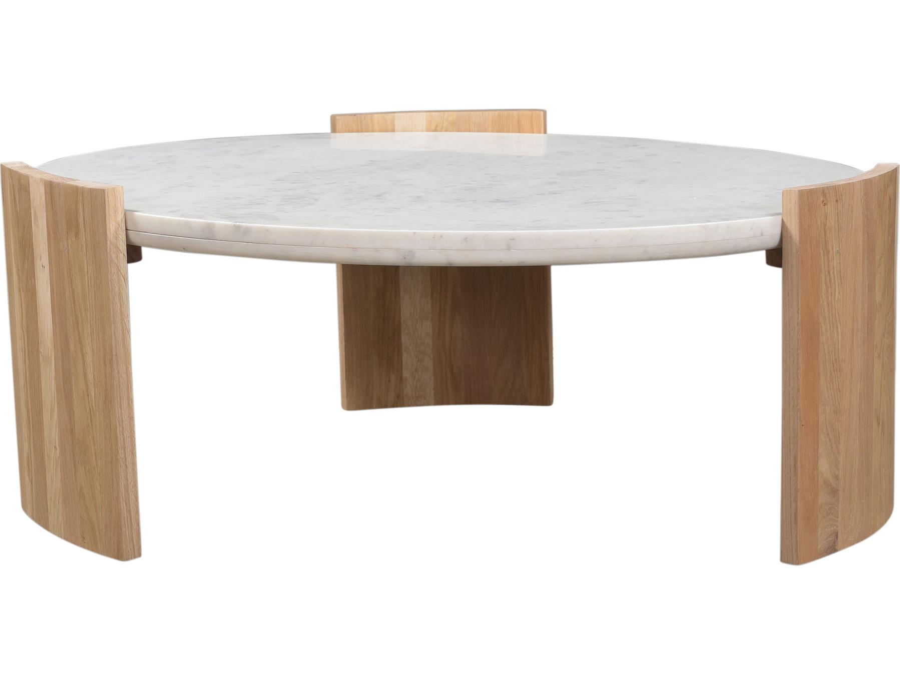 Moe's Home Dala Round Banswara White Marble Natural Coffee Table