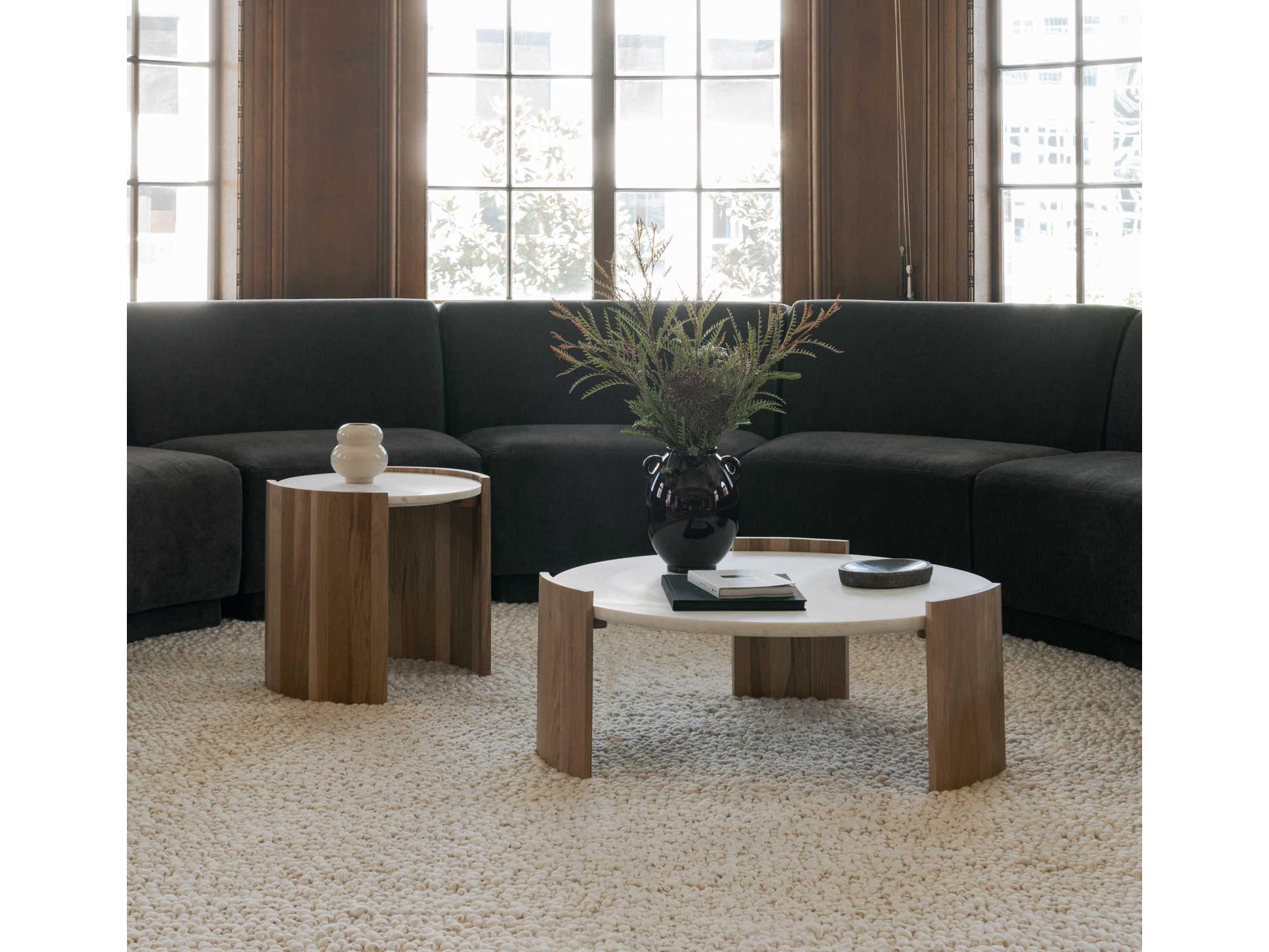 Moe's Home Dala Round Banswara White Marble Natural Coffee Table