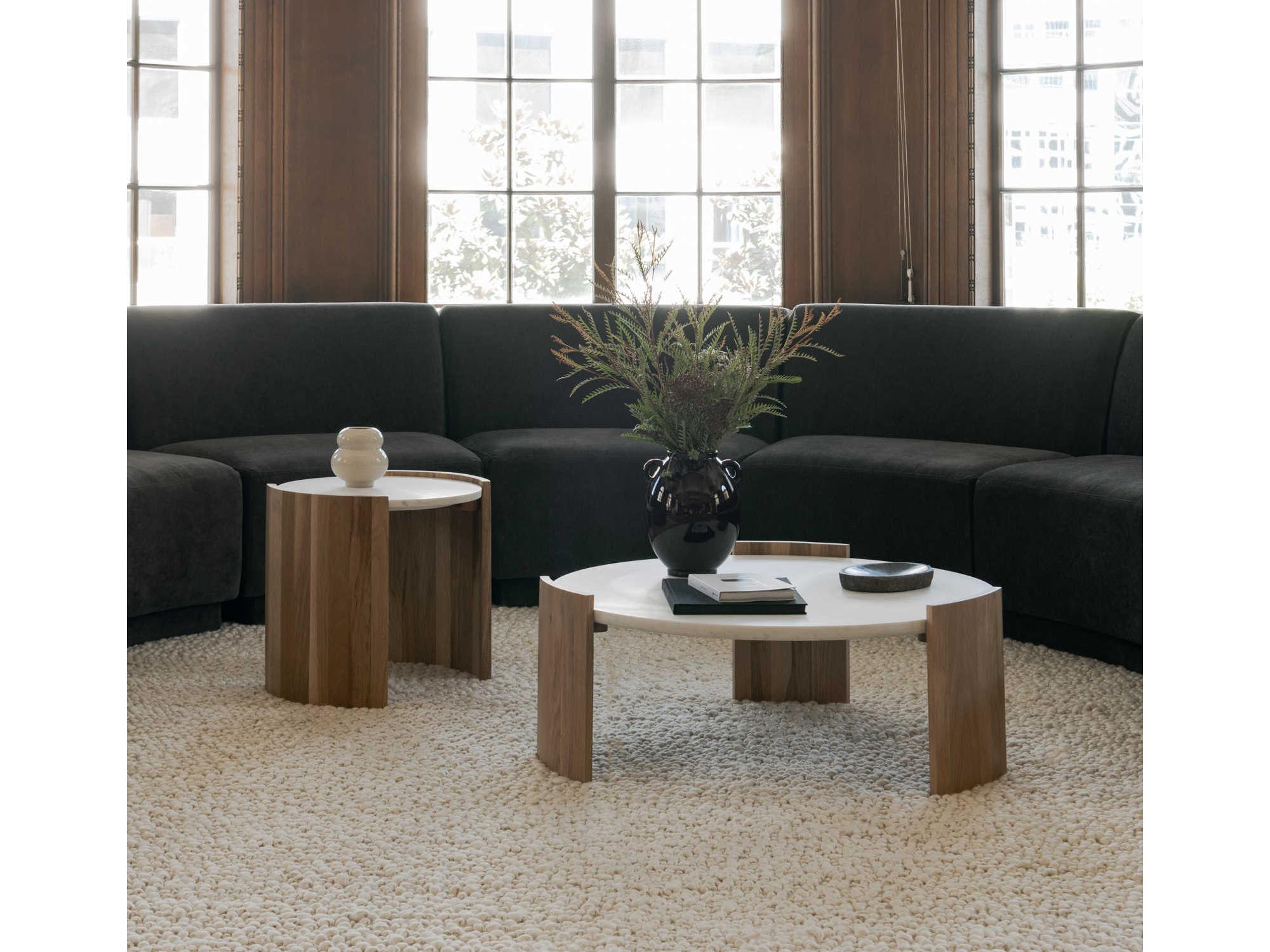 Moe's Home Dala Round Banswara White Marble Natural Coffee Table