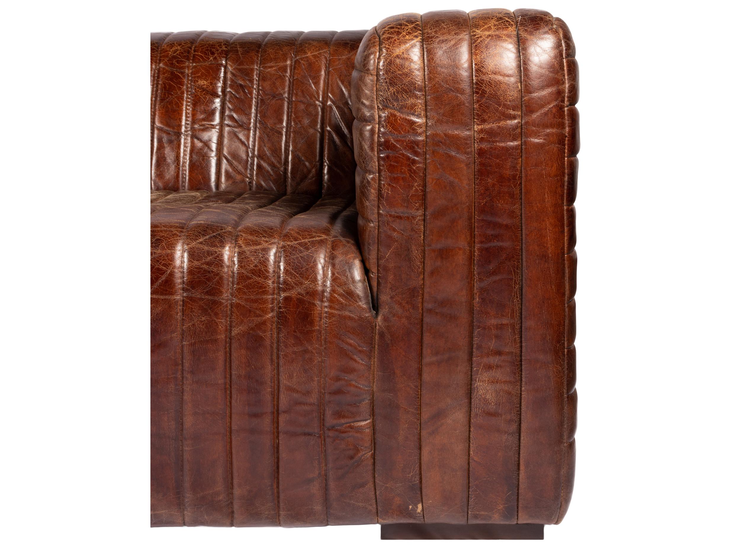 Moe's Home Castle Brown Leather Sofa