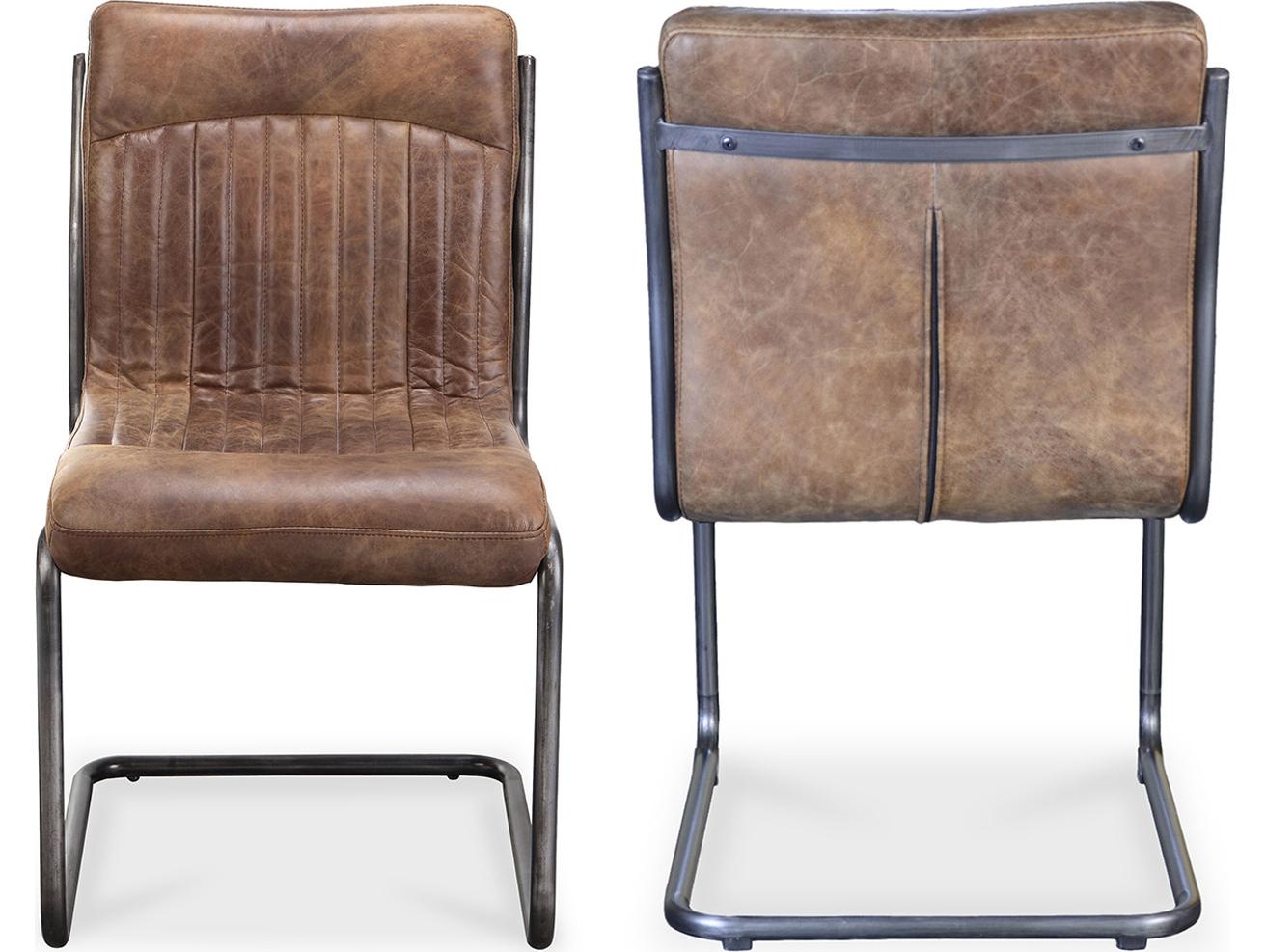 Moe's Home Ansel Leather Hardwood Brown Upholstered Side Dining Chair Set of 2 - Set of Two