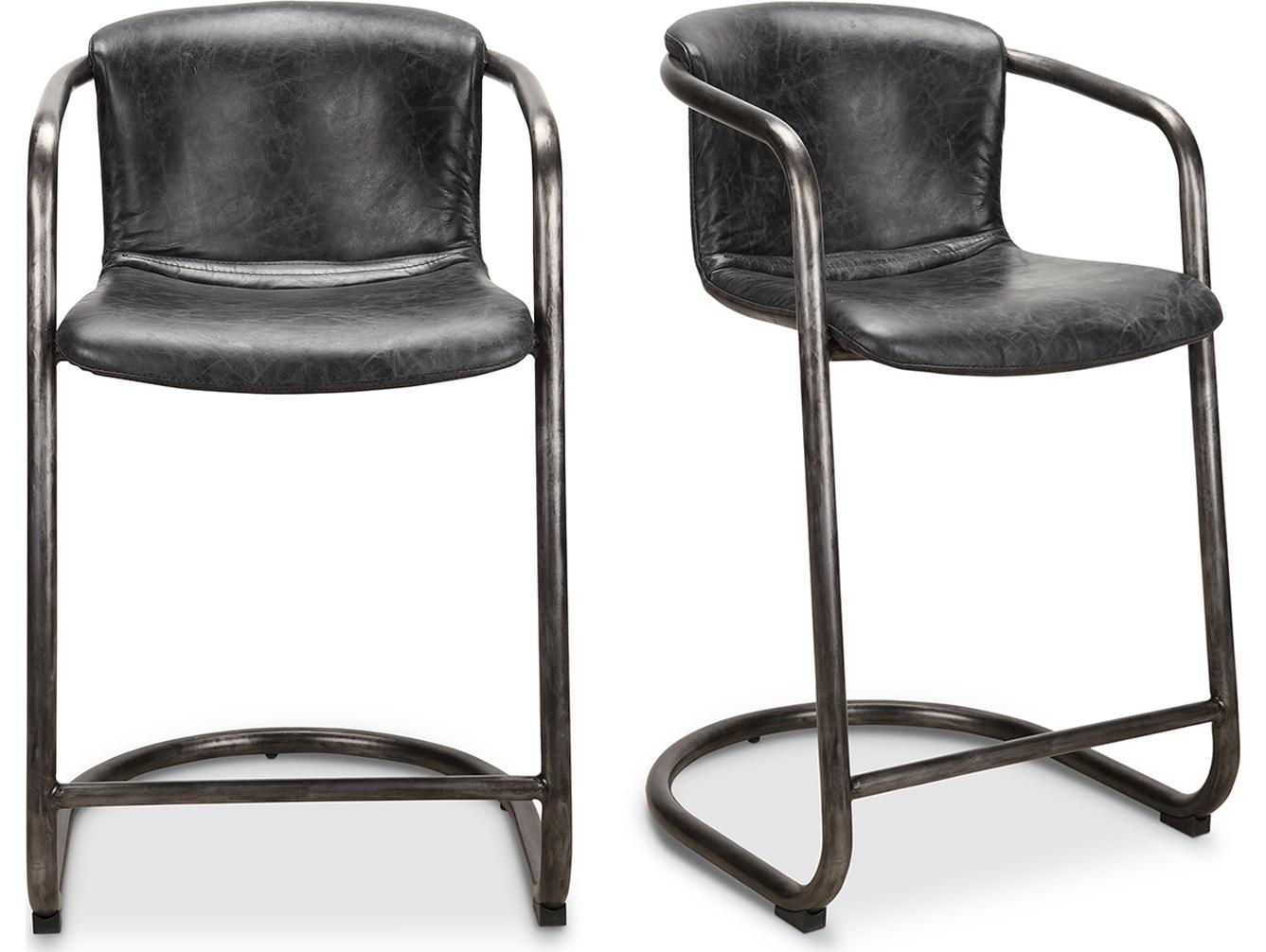 Moe's Home Freeman Leather Ply Wood Black Counter Stool - Set of Two