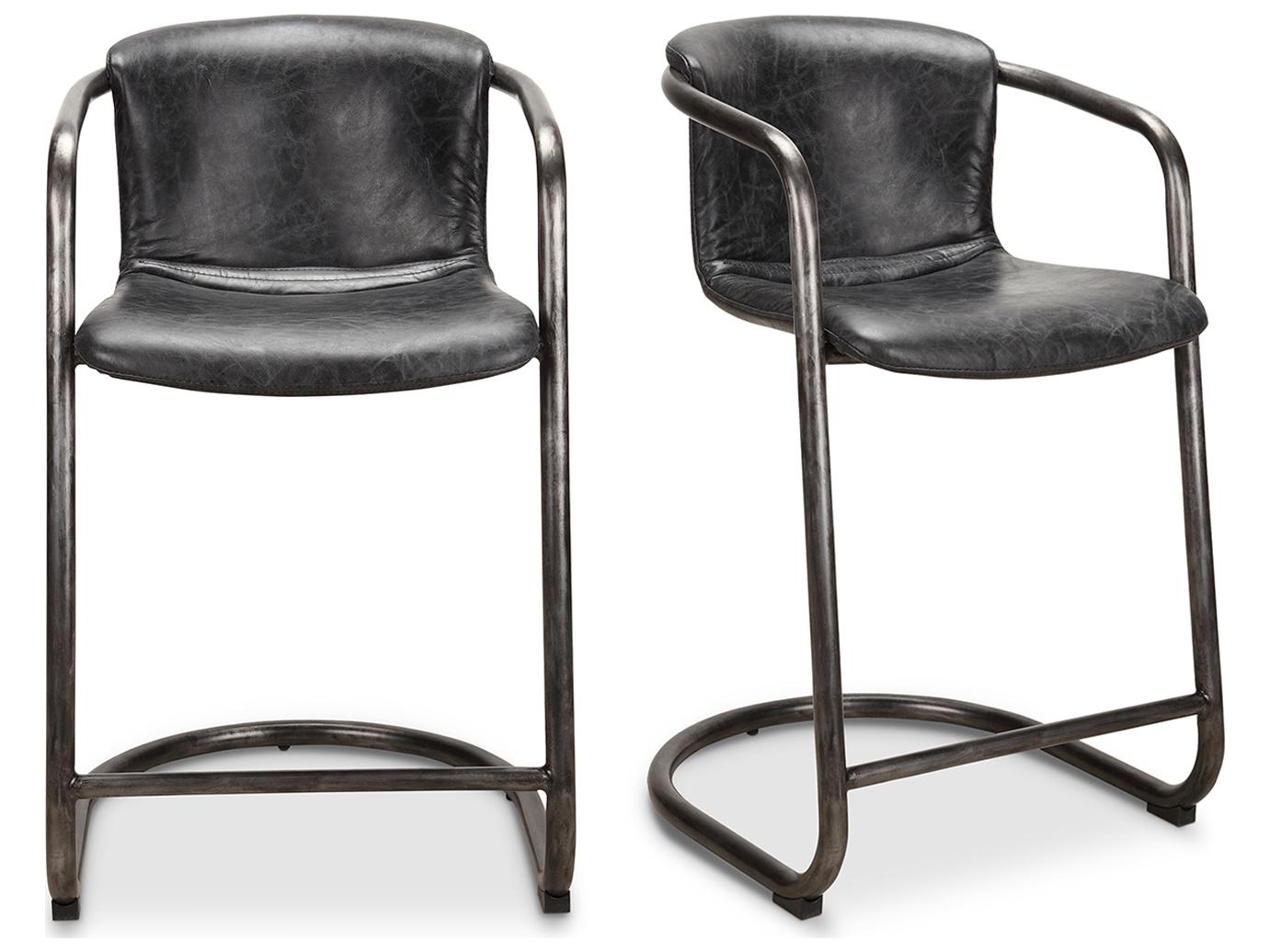 Moe's Home Freeman Leather Ply Wood Black Counter Stool - Set of Two