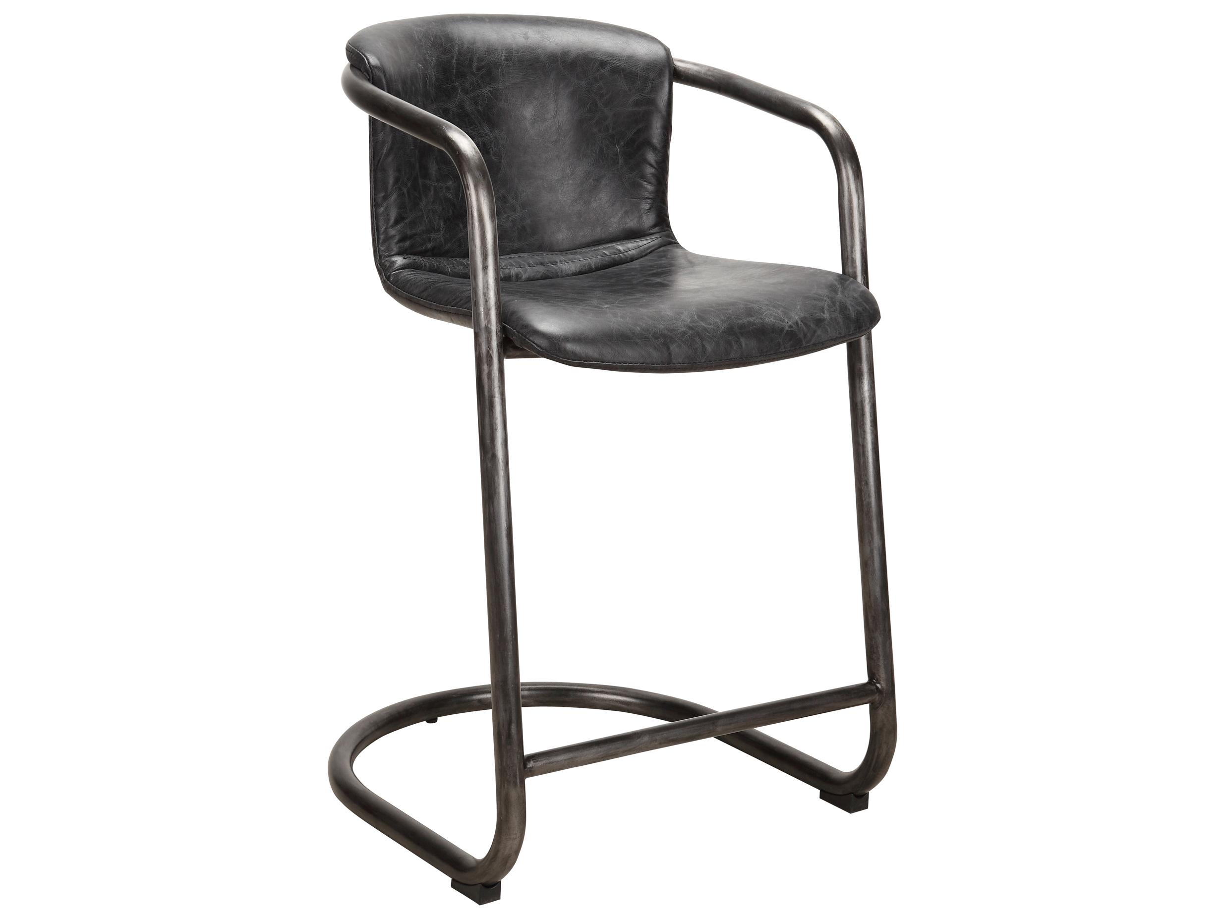 Moe's Home Freeman Leather Ply Wood Black Counter Stool - Set of Two